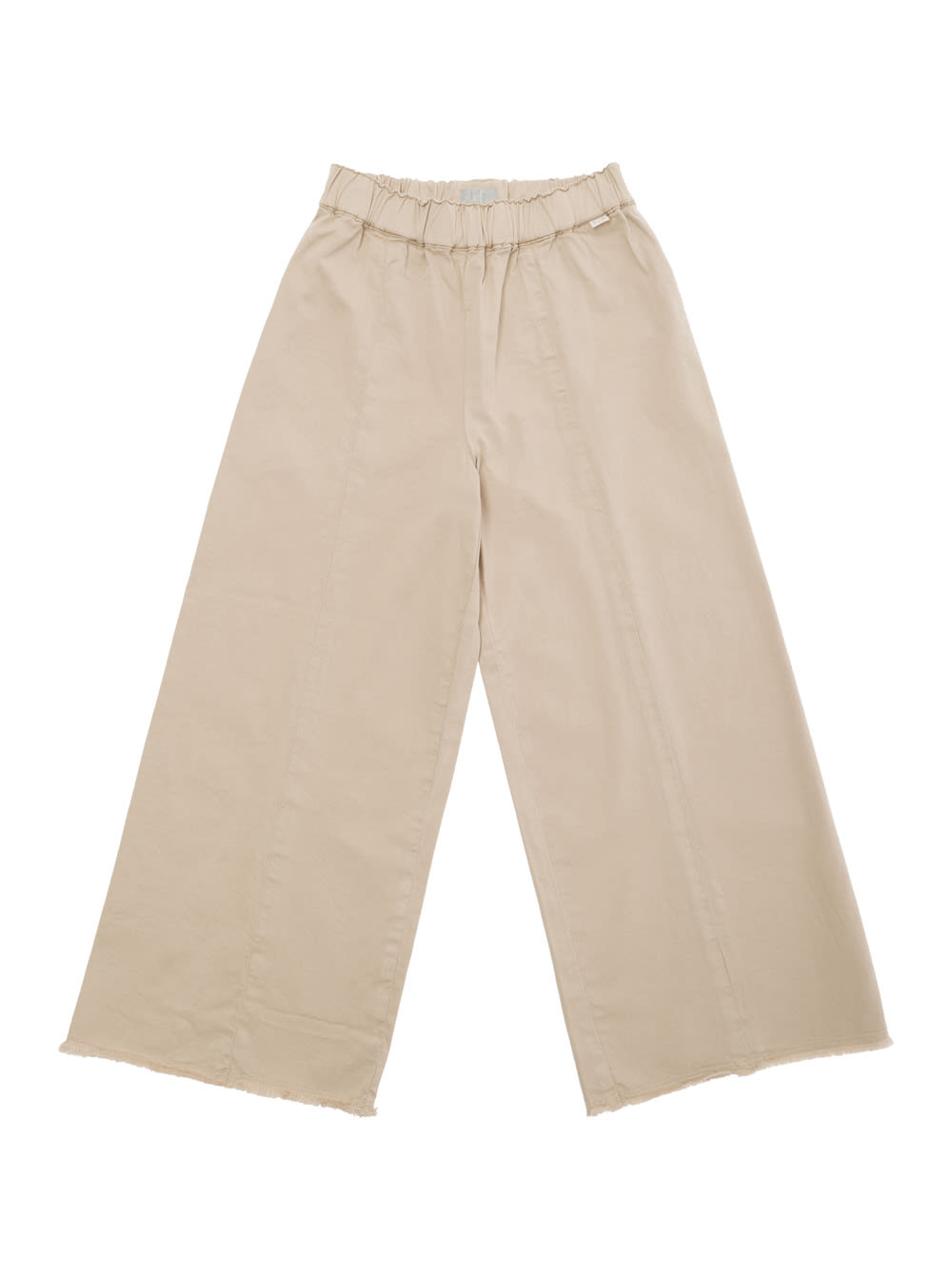 Shop Il Gufo Beige Pants With Elastic Waistband In Stretch Cotton Girl