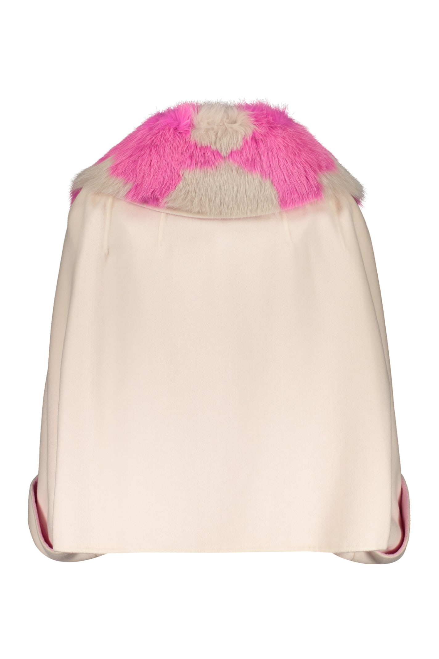 Shop Fendi Fur Collar Cashmere Cape-coat In Pale Pink