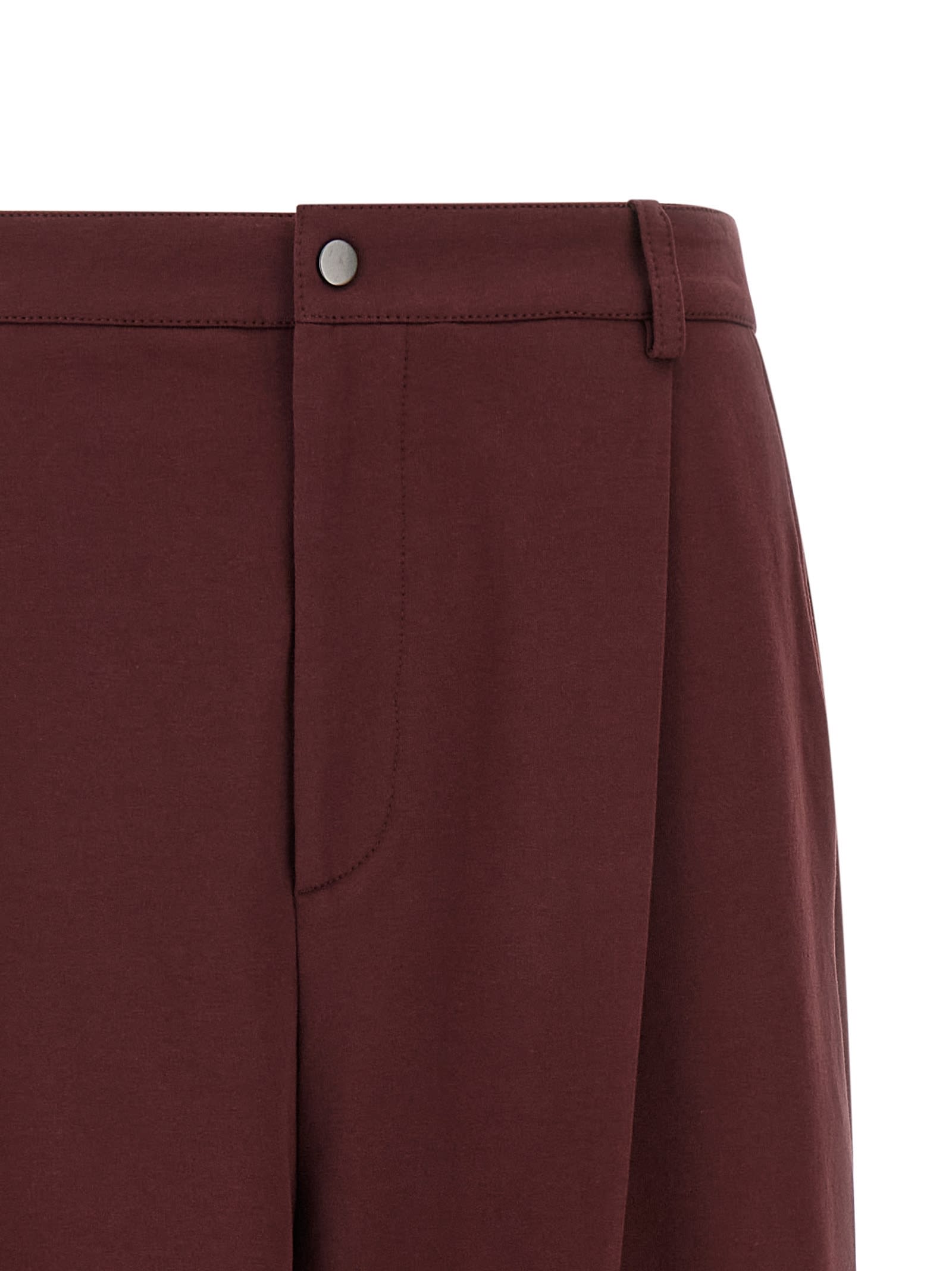 Brunello Cucinelli Cropped Trousers With Elastic Waistband And Pockets In Burgundy