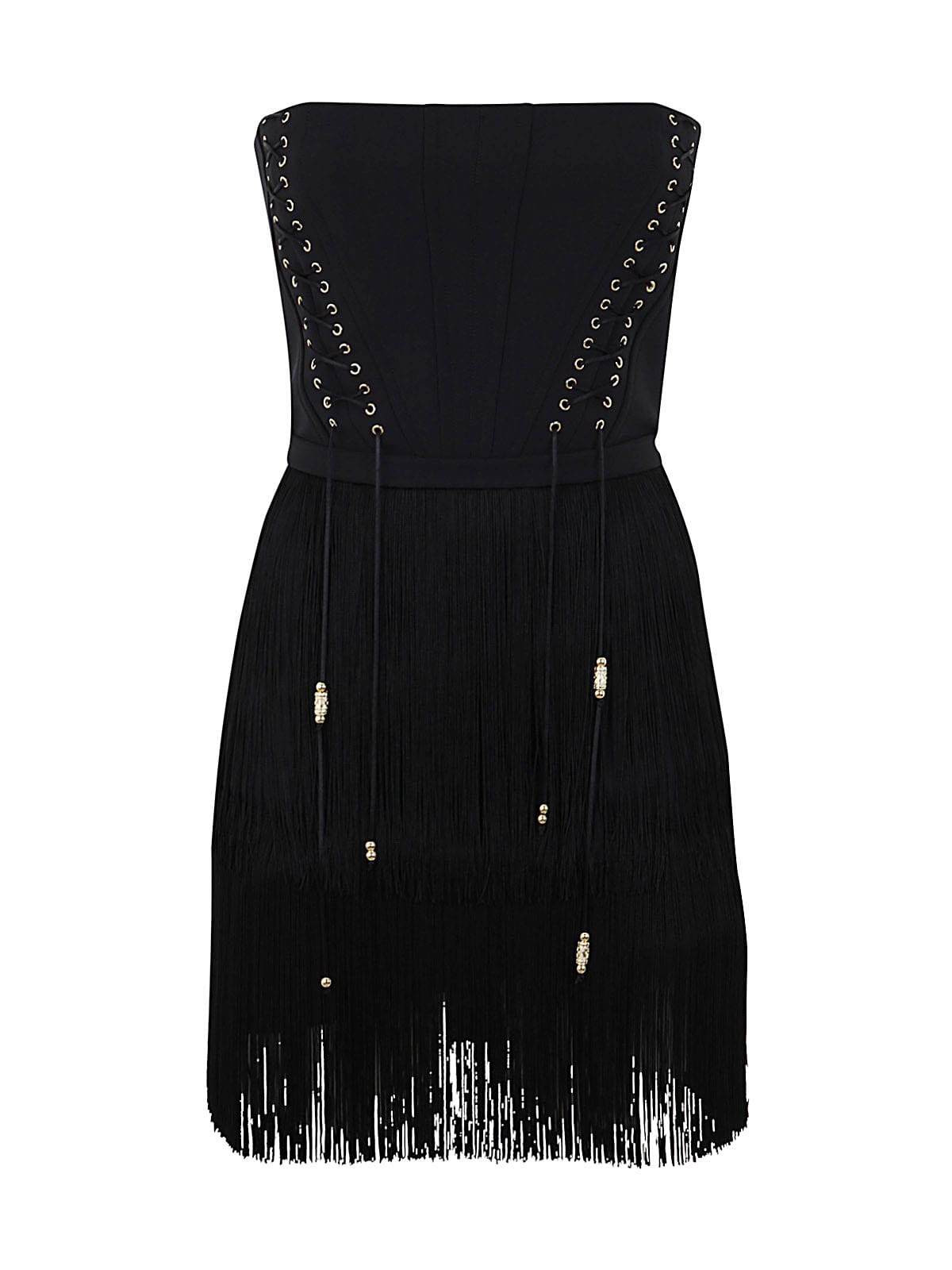 Shop Elisabetta Franchi Brassiere Mini Dress With Fringes In Black