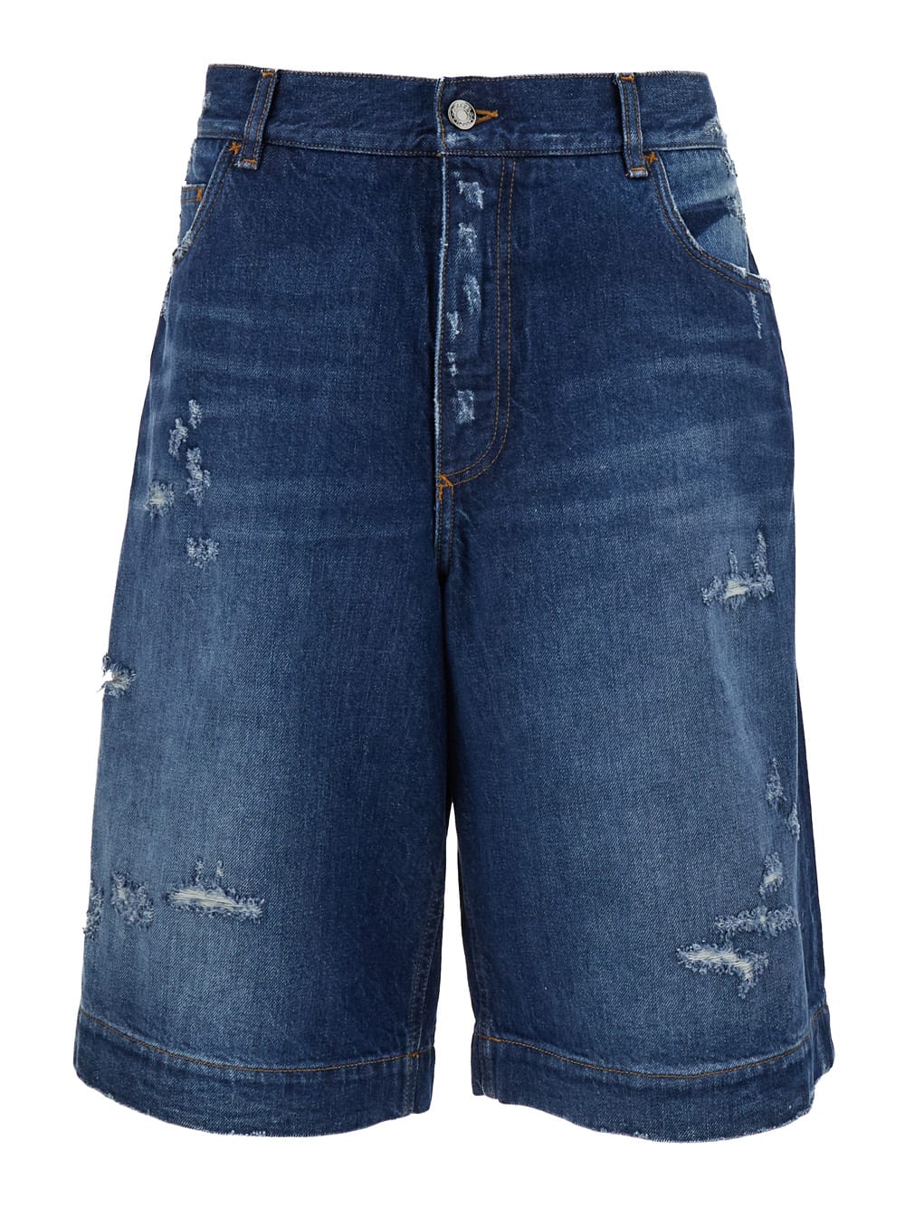 Shop Dolce & Gabbana Blue Denim Bermuda Shorts In Cotton Man