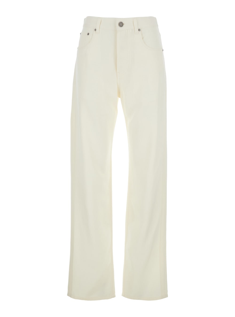 Phoebe Philo Beige Jeans With Belt Loops And Tapered Leg In Denim Woman In Neutral