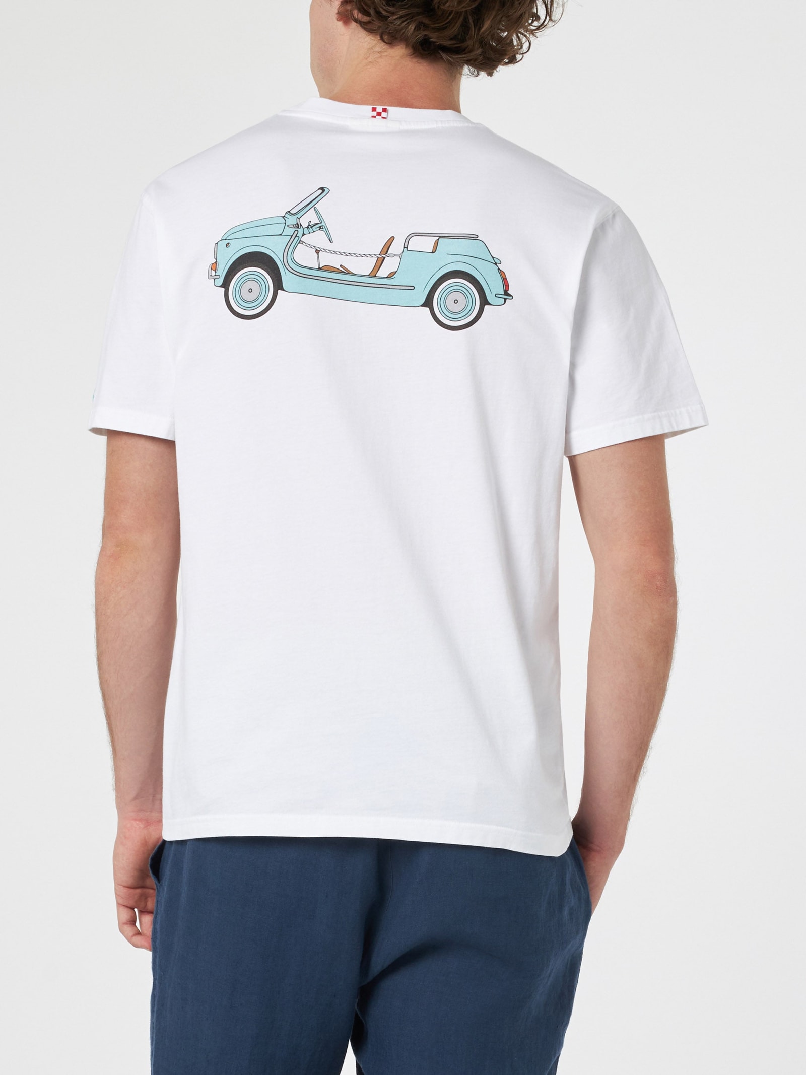 MC2 SAINT BARTH MAN COTTON T-SHIRT WITH SPIAGGINA FRONT AND BACK PLACED PRINT FIAT 500 SPECIAL EDITION 
