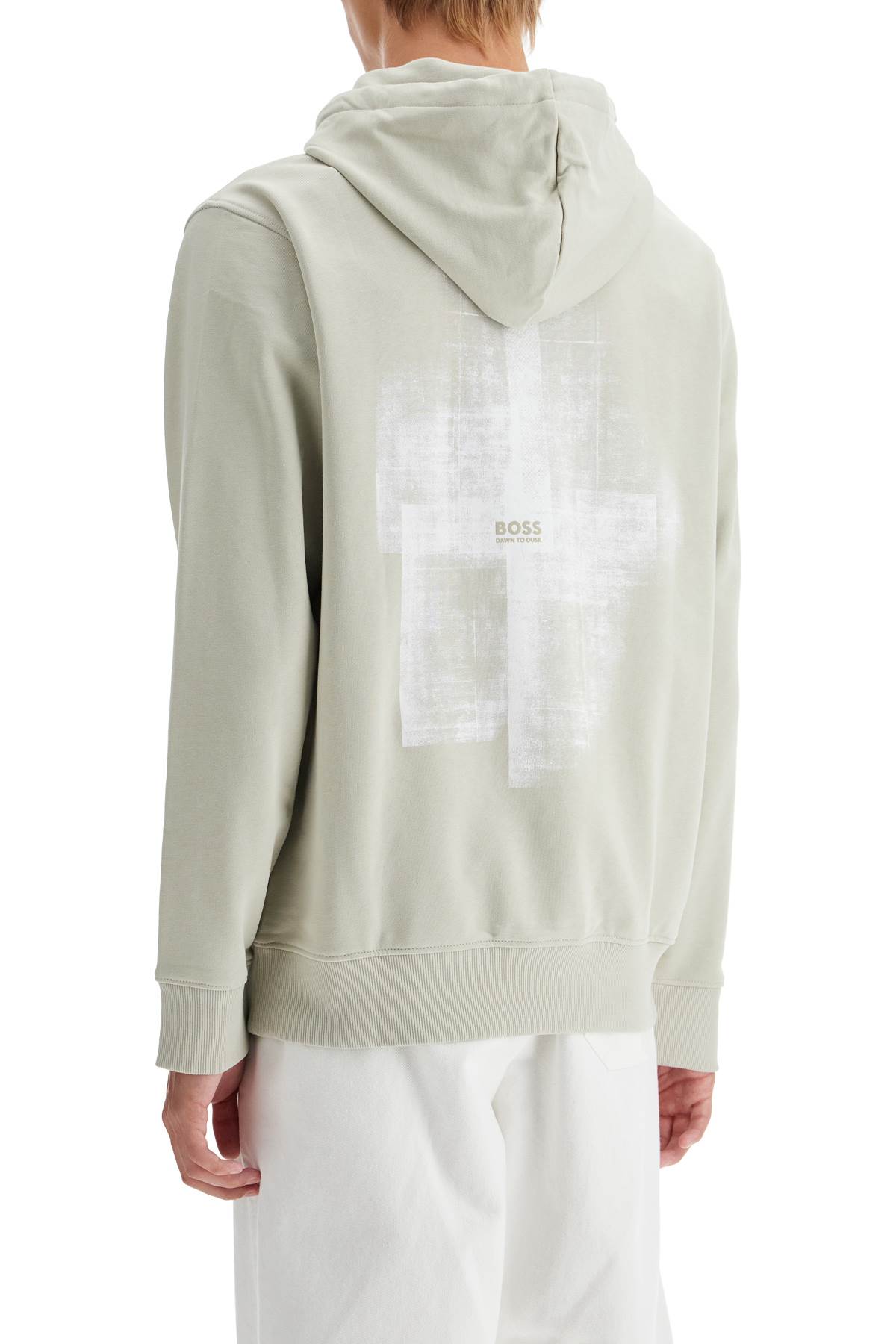 Shop Hugo Boss Printed Hoodie With Hood In Light Beige (beige)