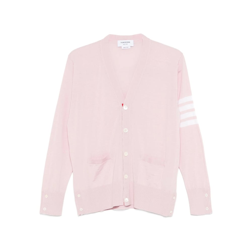 Thom Browne V-neck Fine-knit Cardigan In Pink