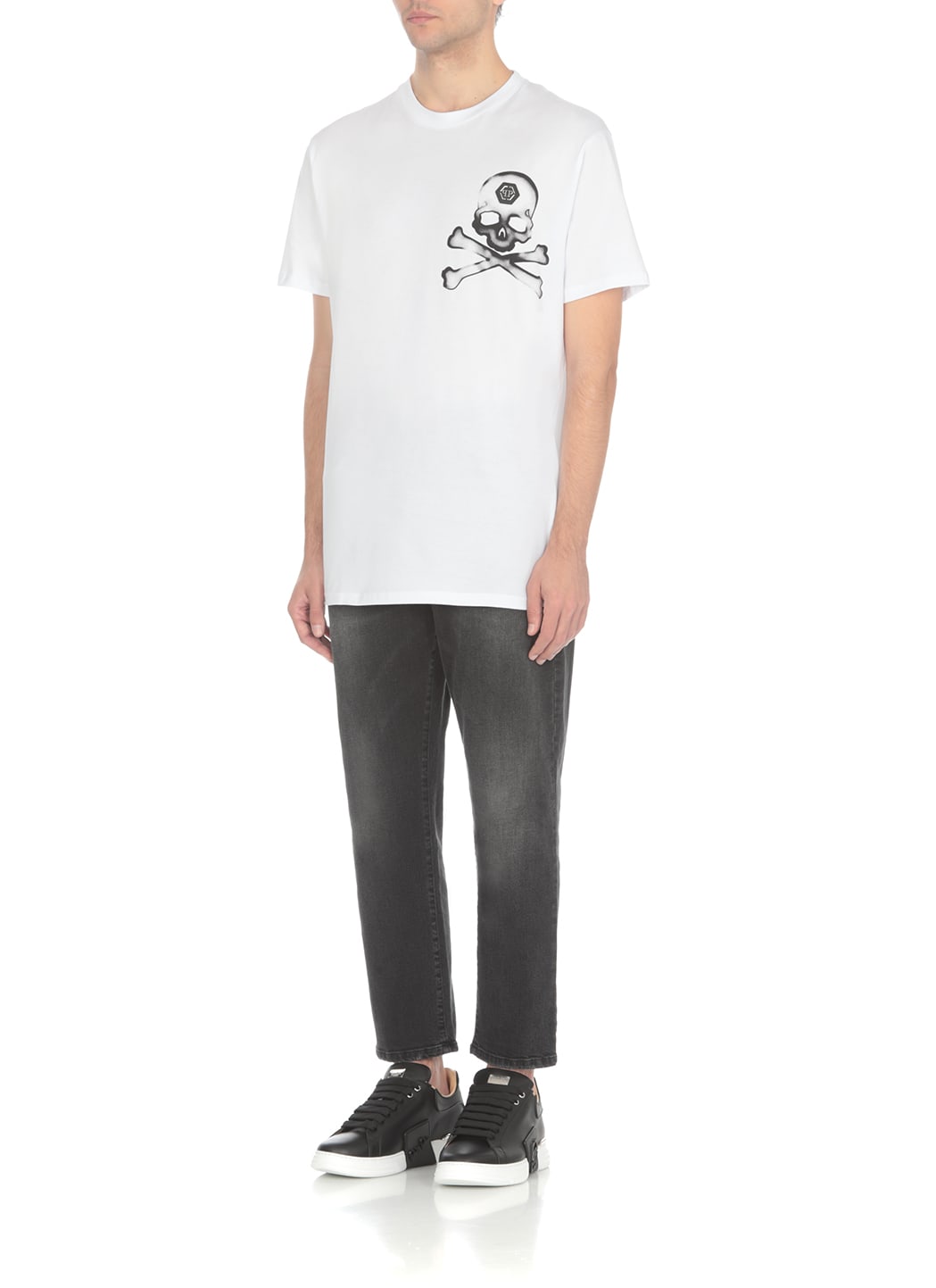 Shop Philipp Plein Round Neck Ss Gothic Plein T-shirt In Bianco
