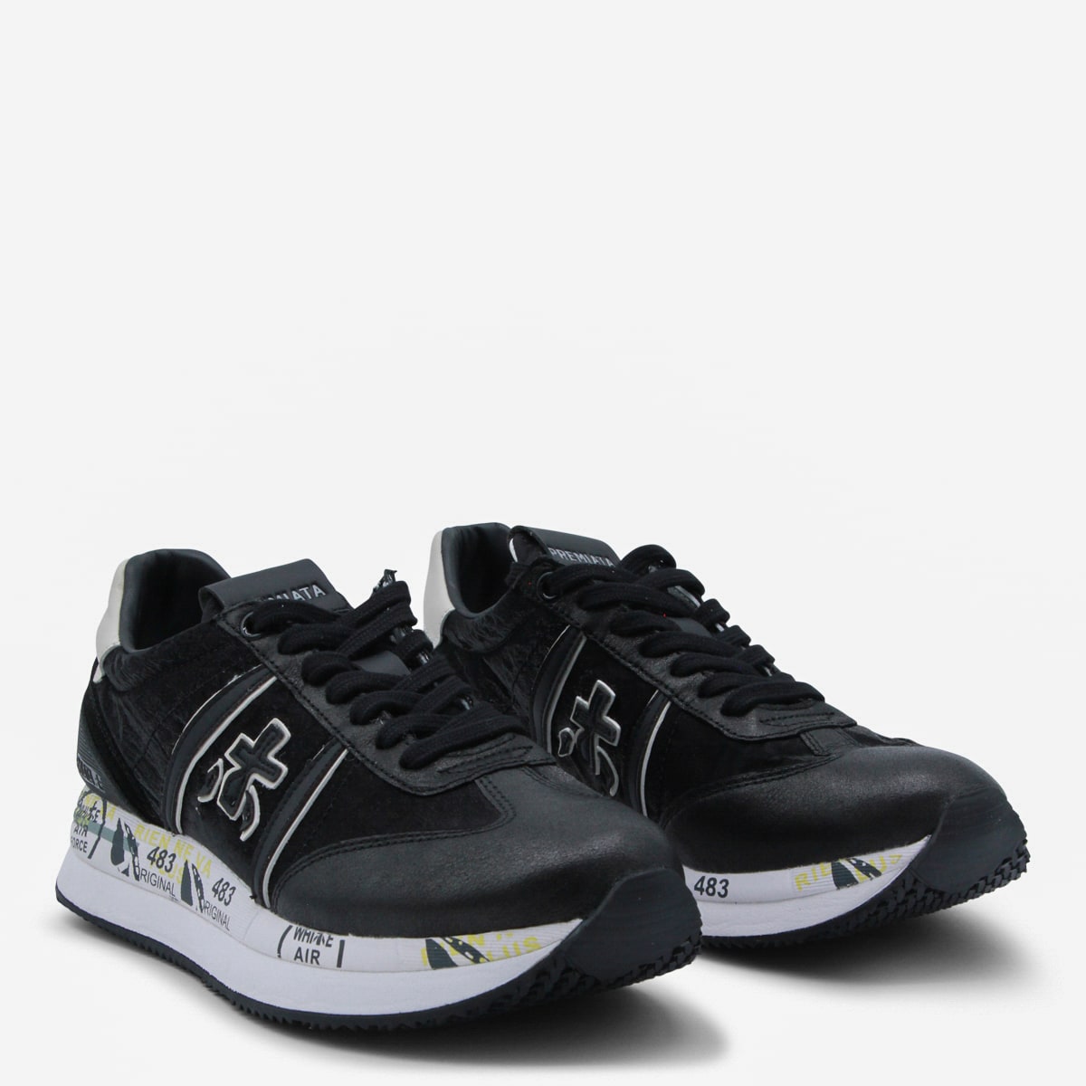 Premiata Casual Low Top Sneakers With Textured Sole In Black
