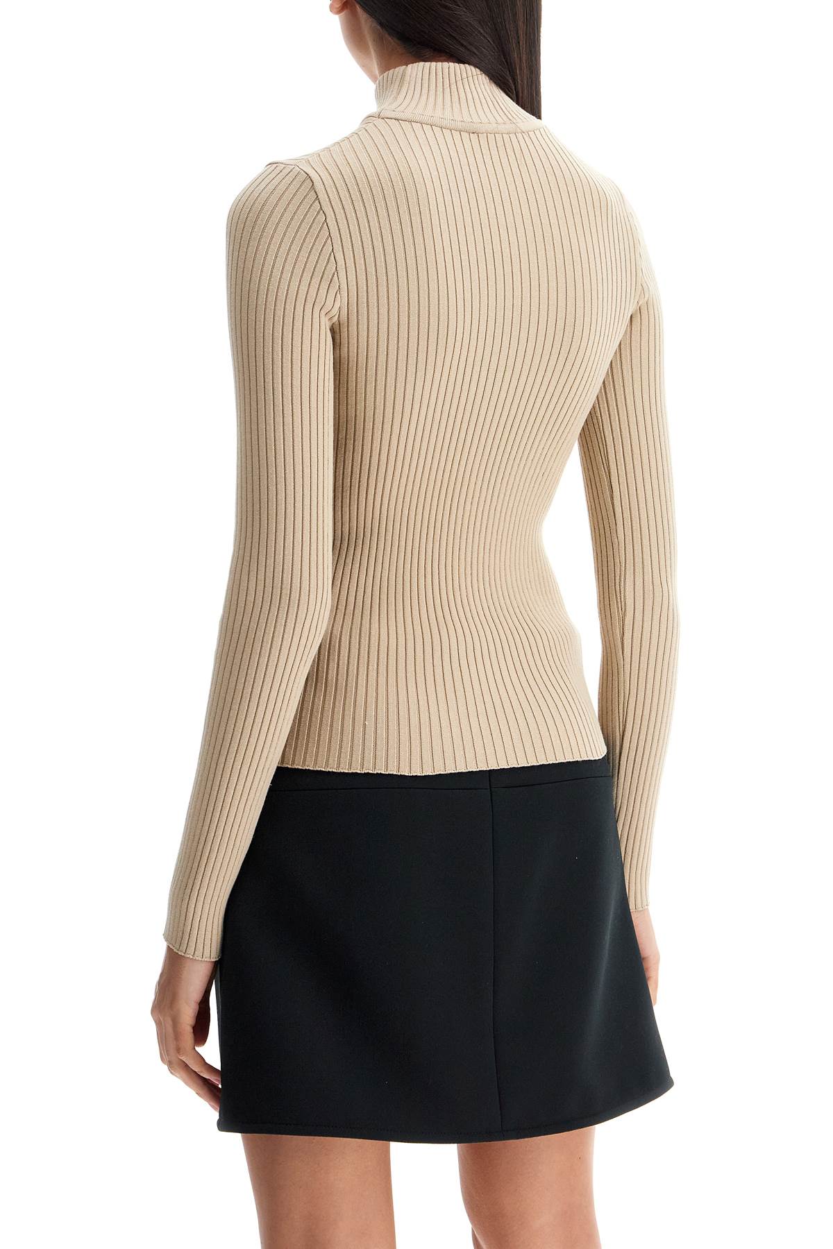 Shop Courrèges Re-edition Ribbed Funnel-neck Sweater In Cappuccino (beige)