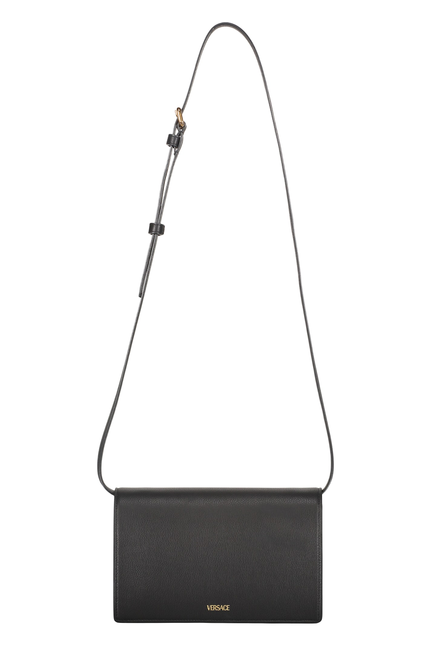 Versace Elegant Black Leather Bag Versatile In Black