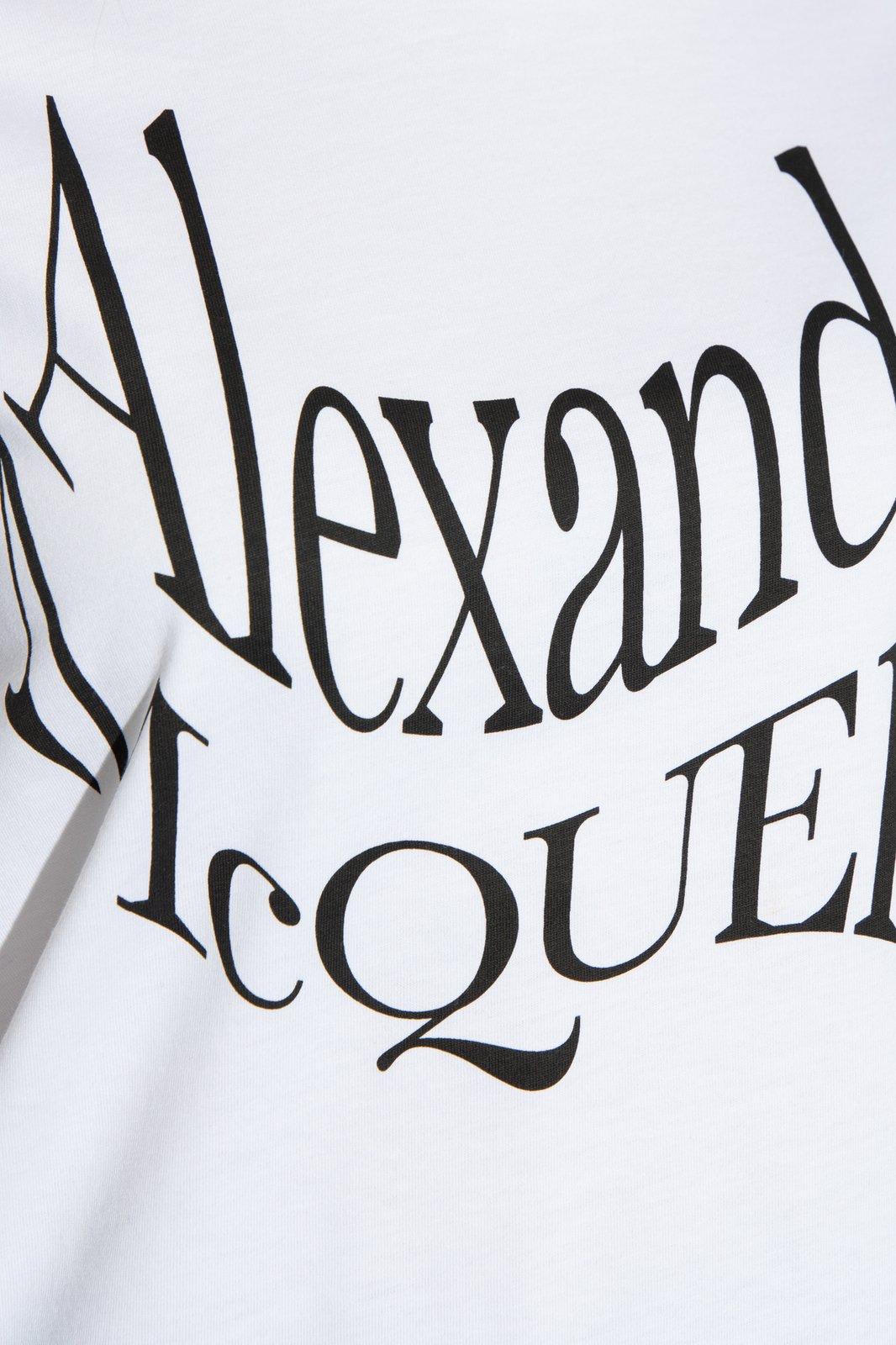 Shop Alexander Mcqueen Logo Printed Crewneck T-shirt In Bianco