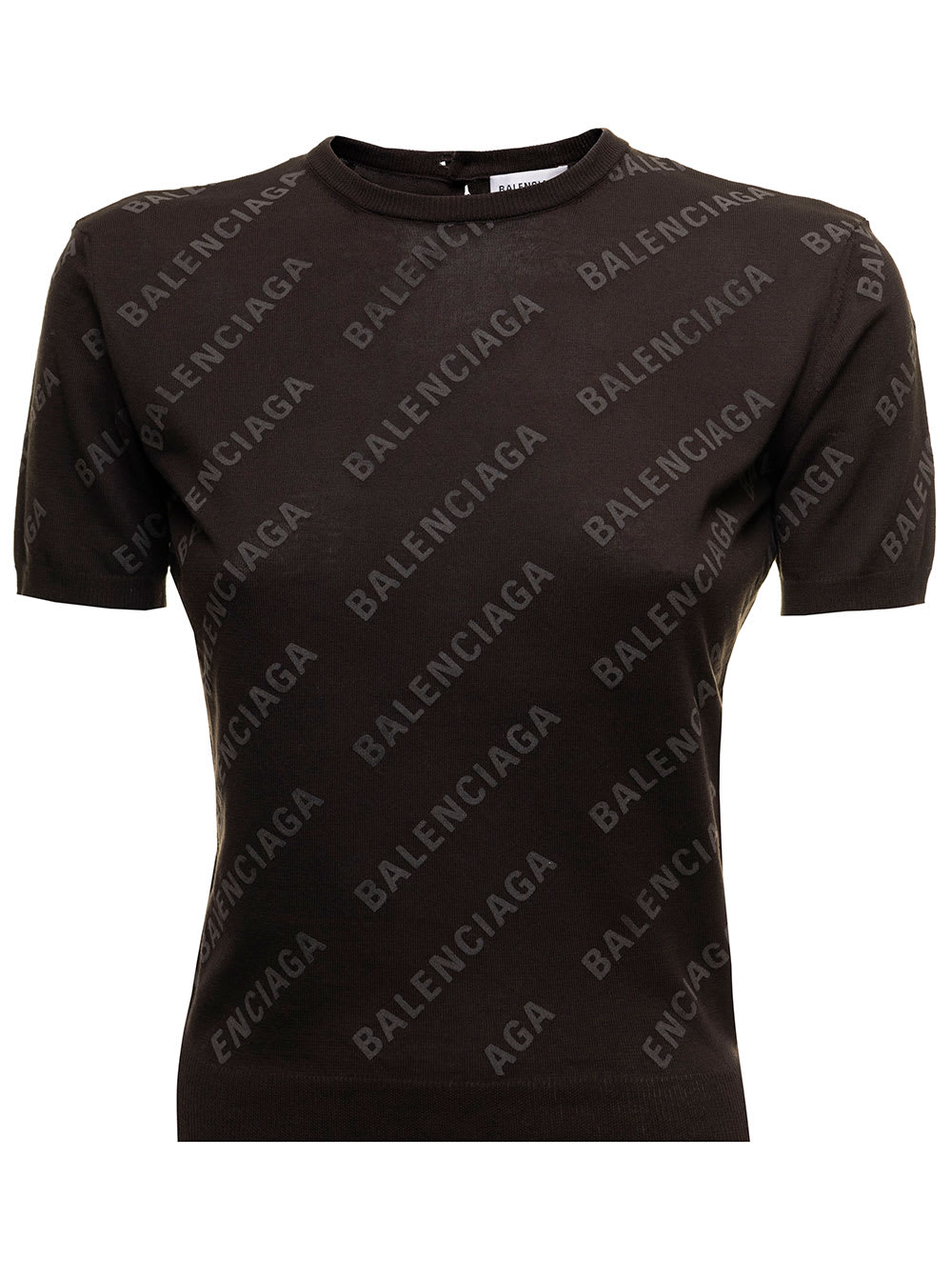 Balenciaga Brown Ultralight Cotton T-shirt With Allover Logo Print Balenciaga Woman