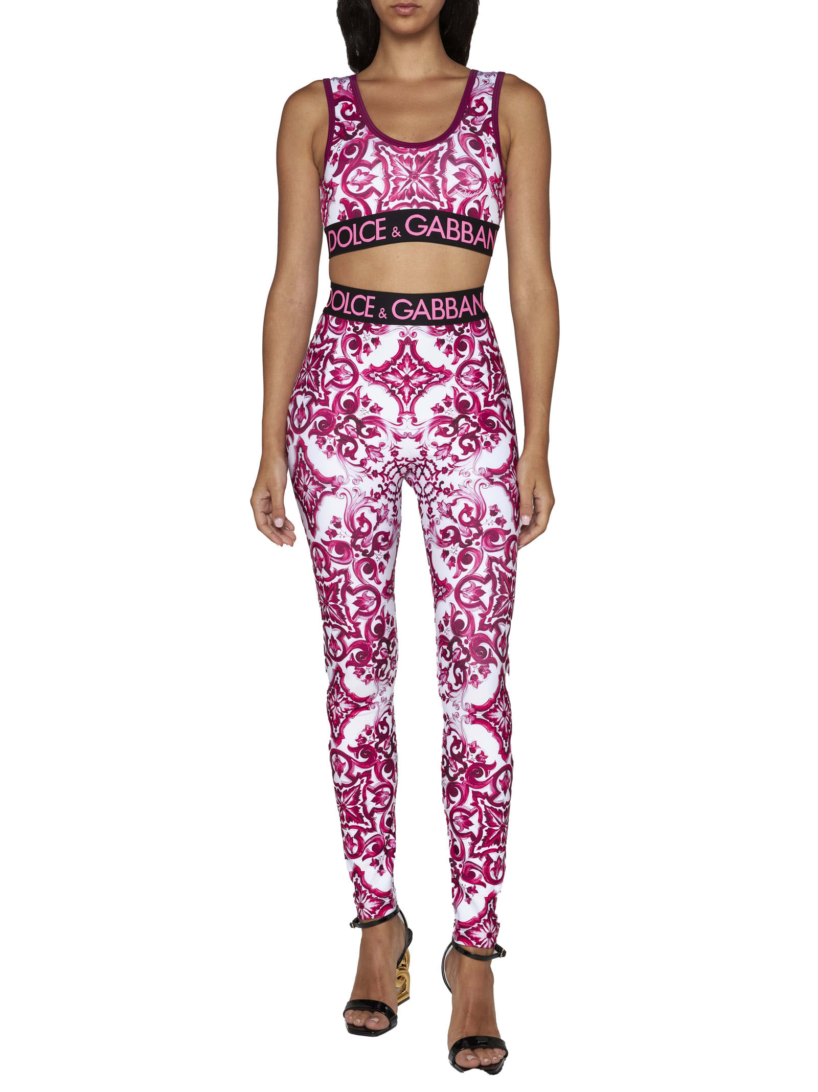 Dolce & Gabbana Majolica-print Cropped Top In Maiolica 1 Fuxia