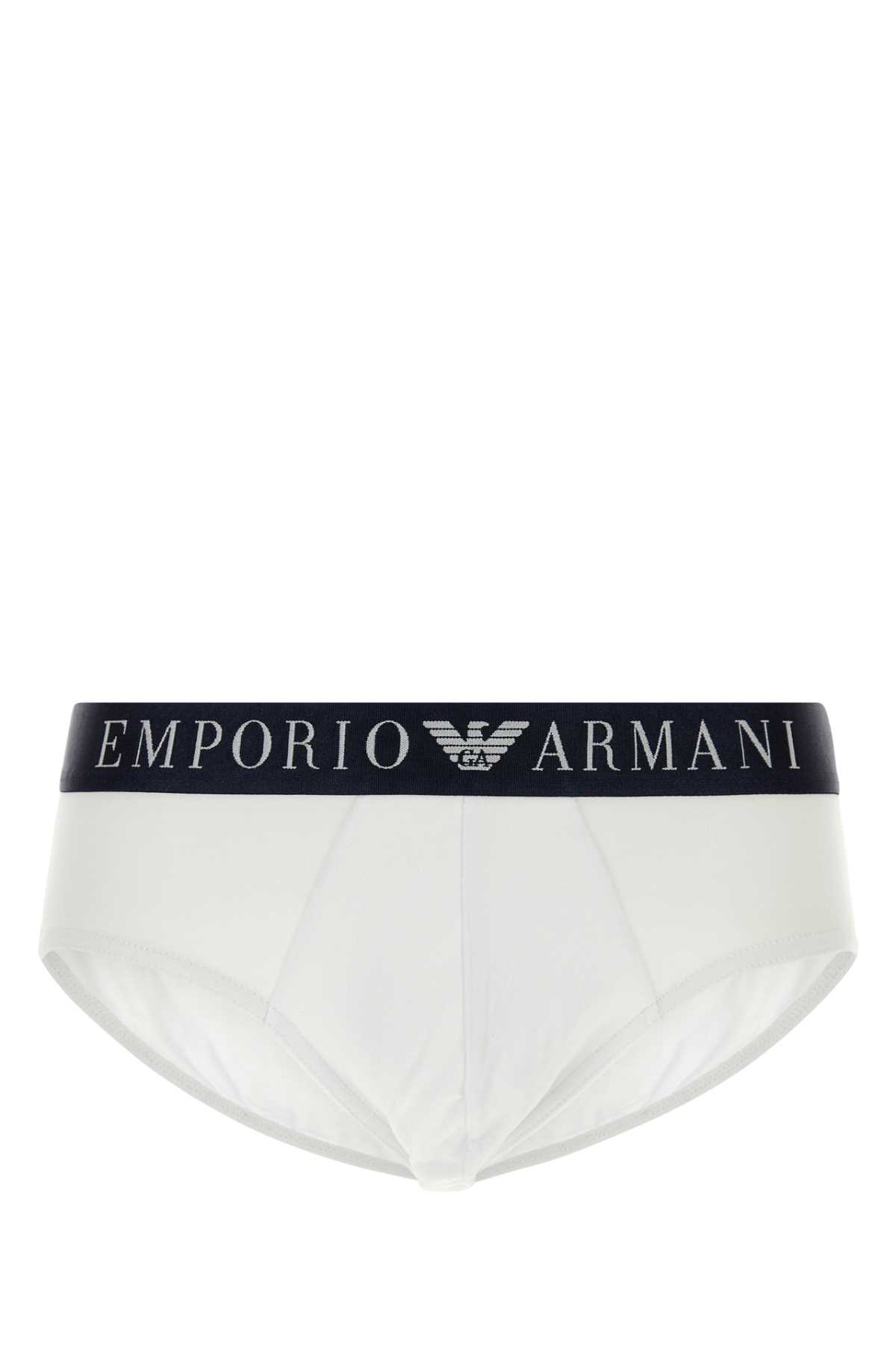 Shop Emporio Armani White Stretch Cotton Brief In 00010