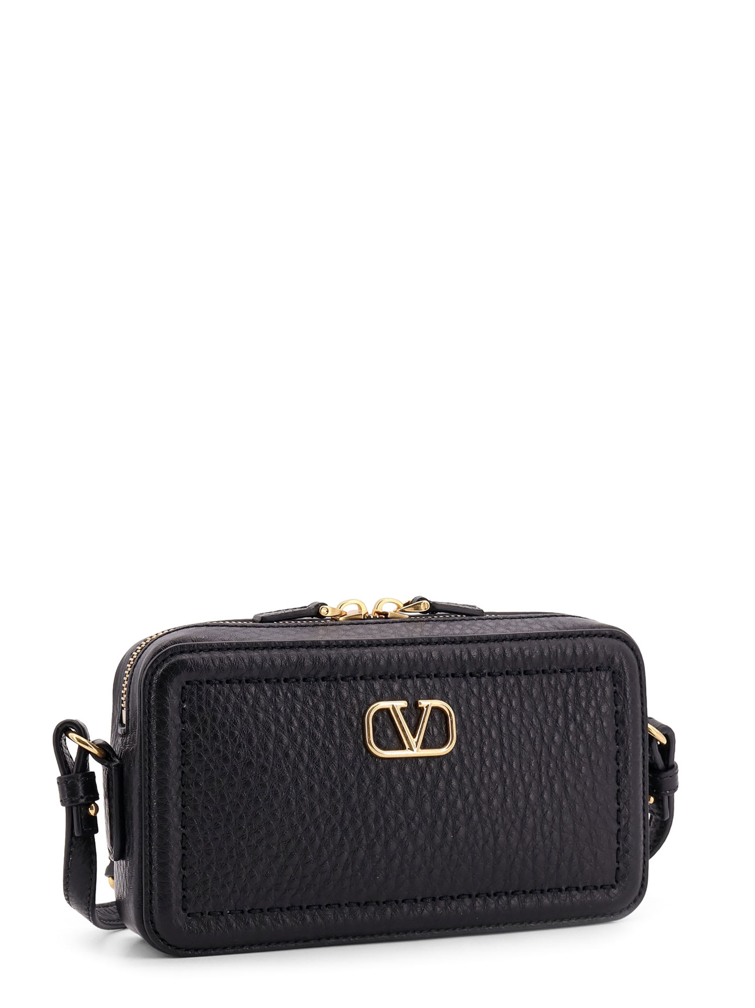 Valentino Adjustable Strap Leather Shoulder Bag In Black