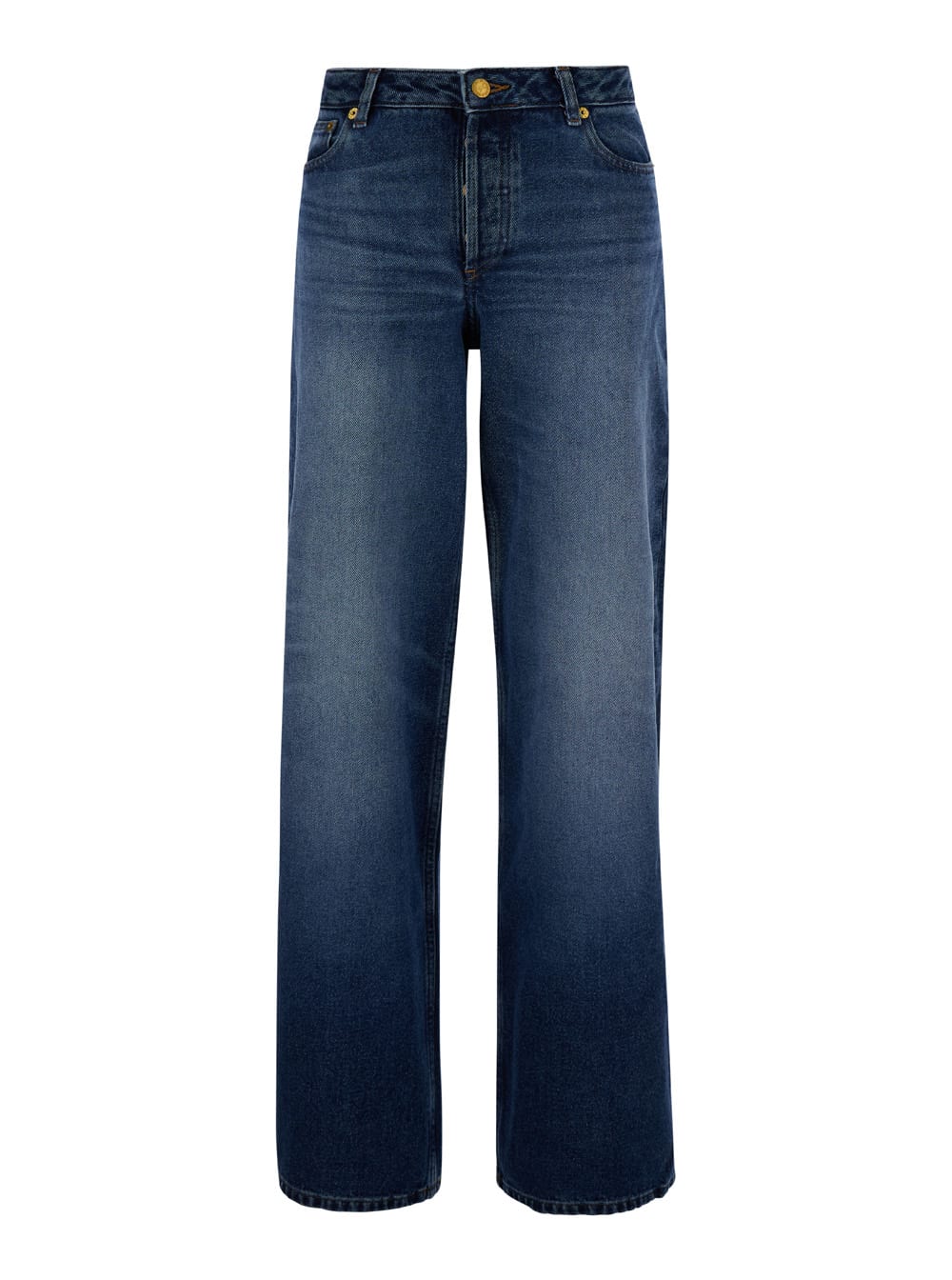 Apc Elisabeth Blue Straight Jeans With Branded Button In Denim Woman