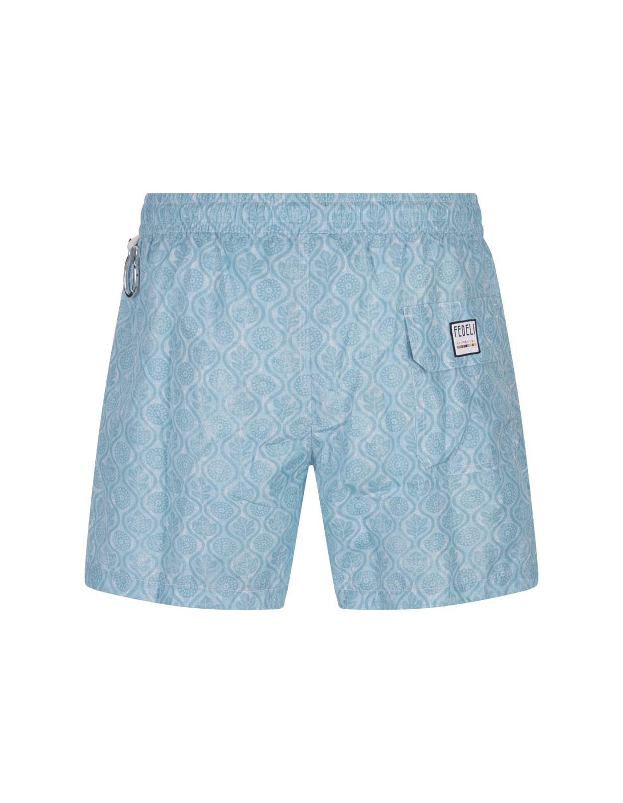 Shop Fedeli Light Blue Swim Shorts With Flower And Leaf Pattern