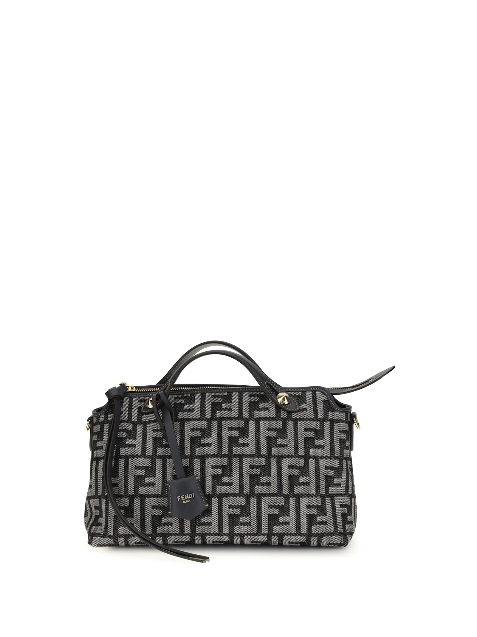Fendi Women Ff Denim Shoulder Bag In Gray