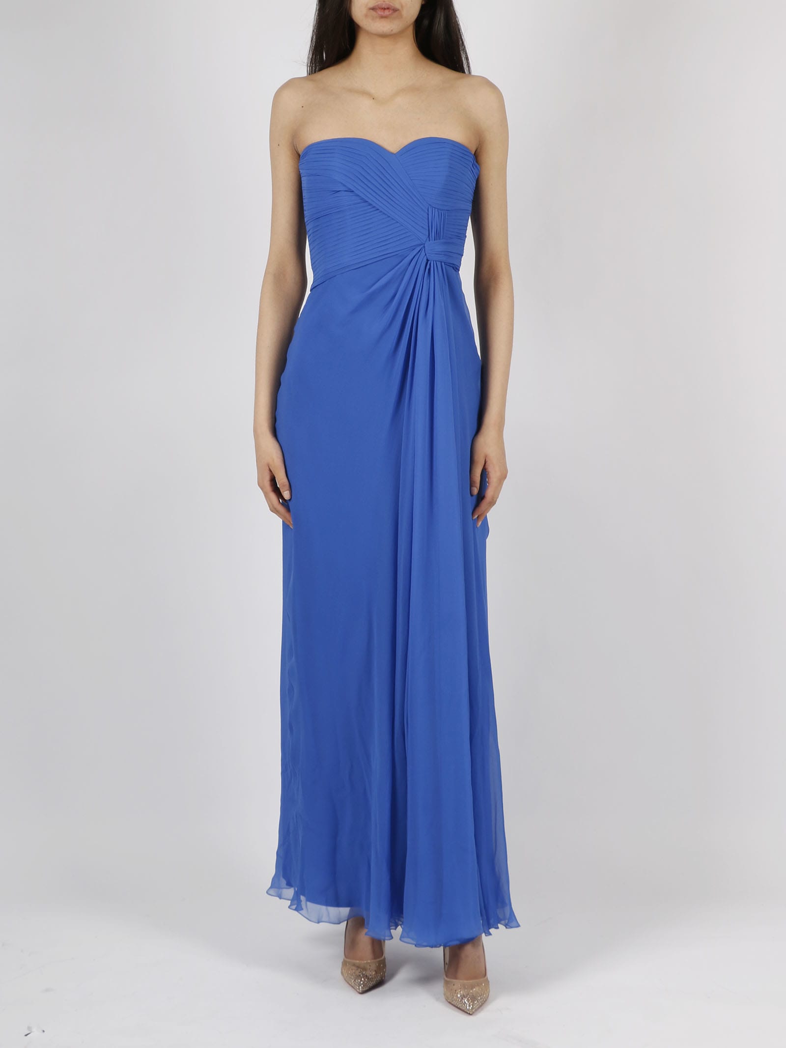 Shop Alberta Ferretti Organic Chiffon Long Dress In Blue