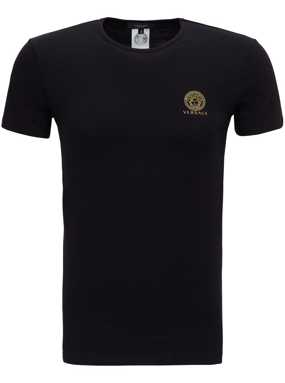 Versace Mans Black Cotton T-shirt With Medusa Logo Print