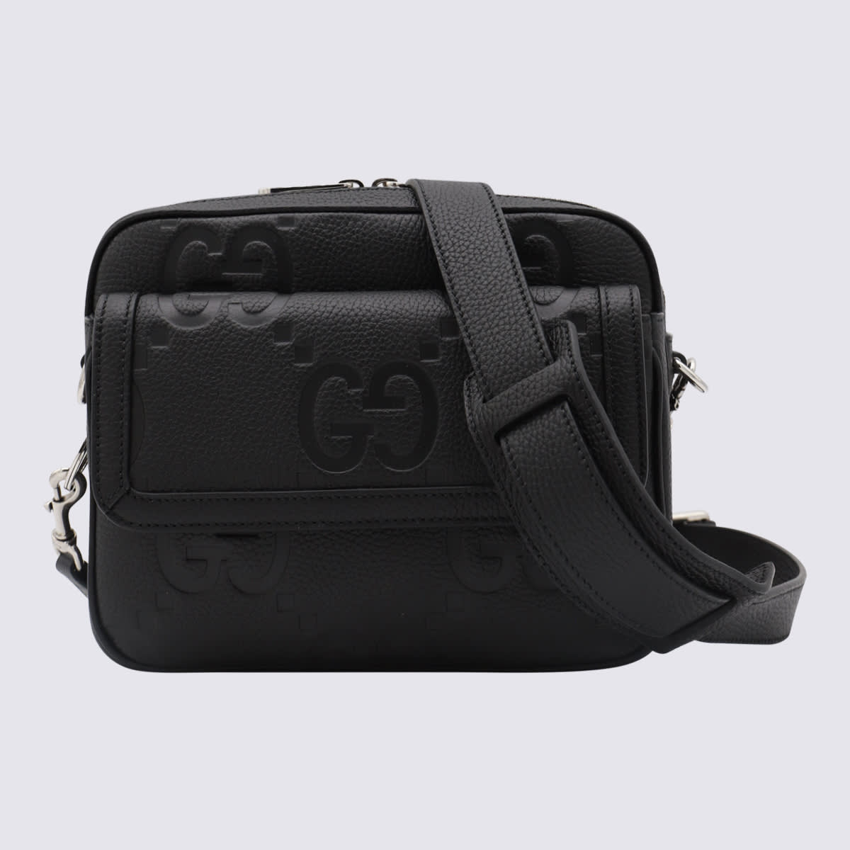 Black Leather Jumbo Small Crossbody Bag