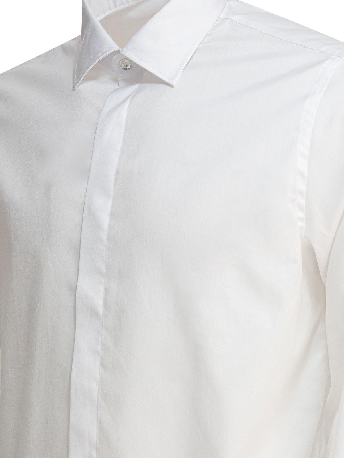 Shop Tagliatore Long-sleeved Curved Hem Shirt