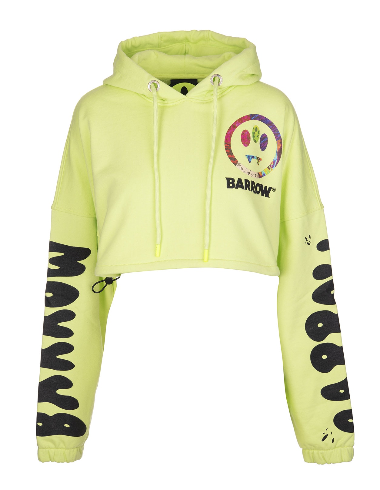 Barrow Fluo Yellow Crop Hoodie With Logo And Prints