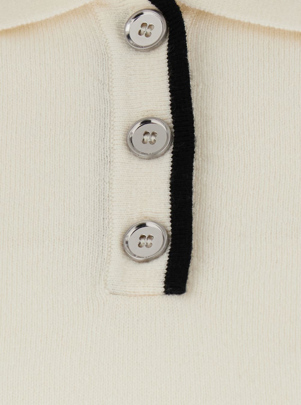 Pinko White Polo Shirt With Logo Patch On The Front And Ribbed Details In Wool Woman In Neutral
