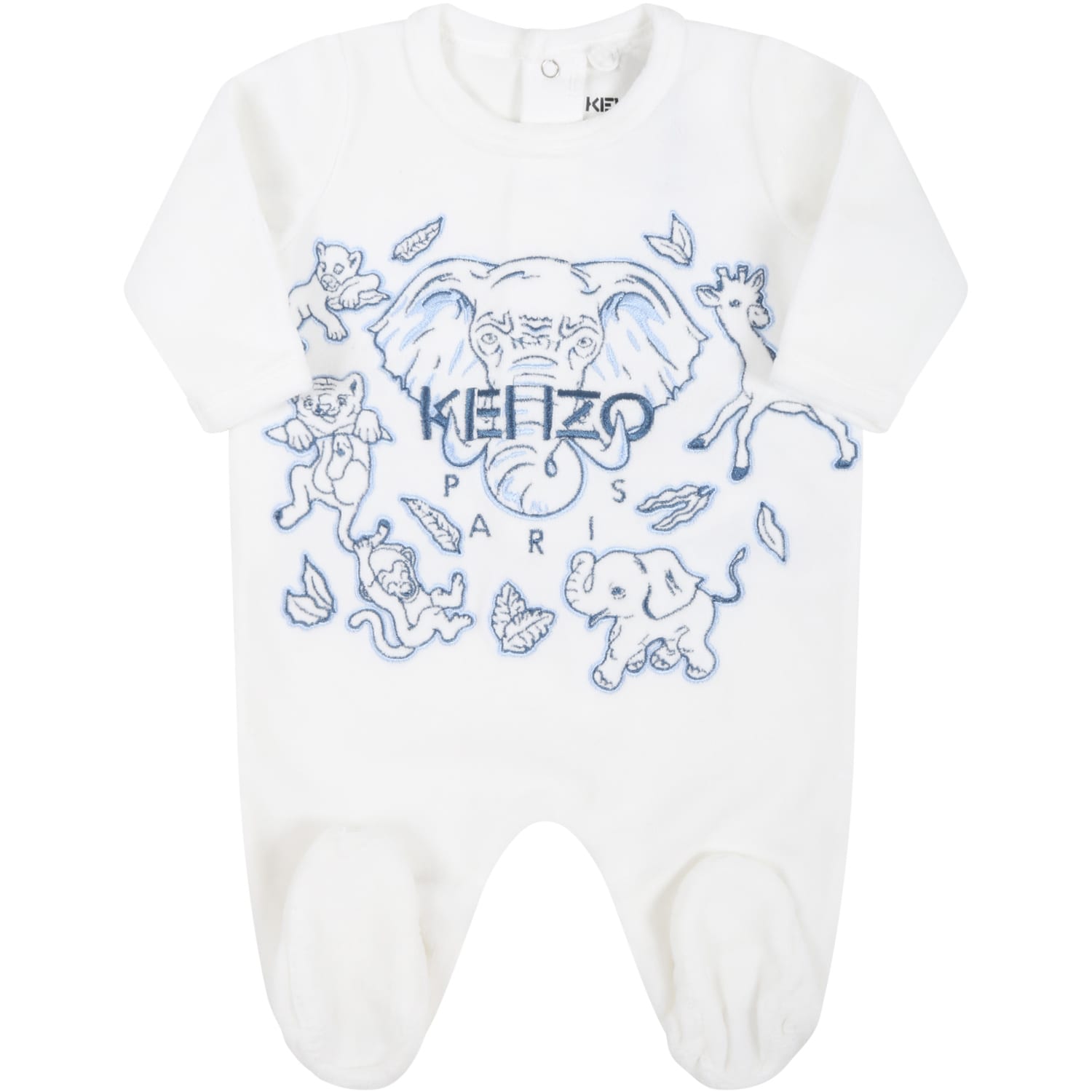 Kenzo Kids White Babygrow For Baby Boy With Elephant