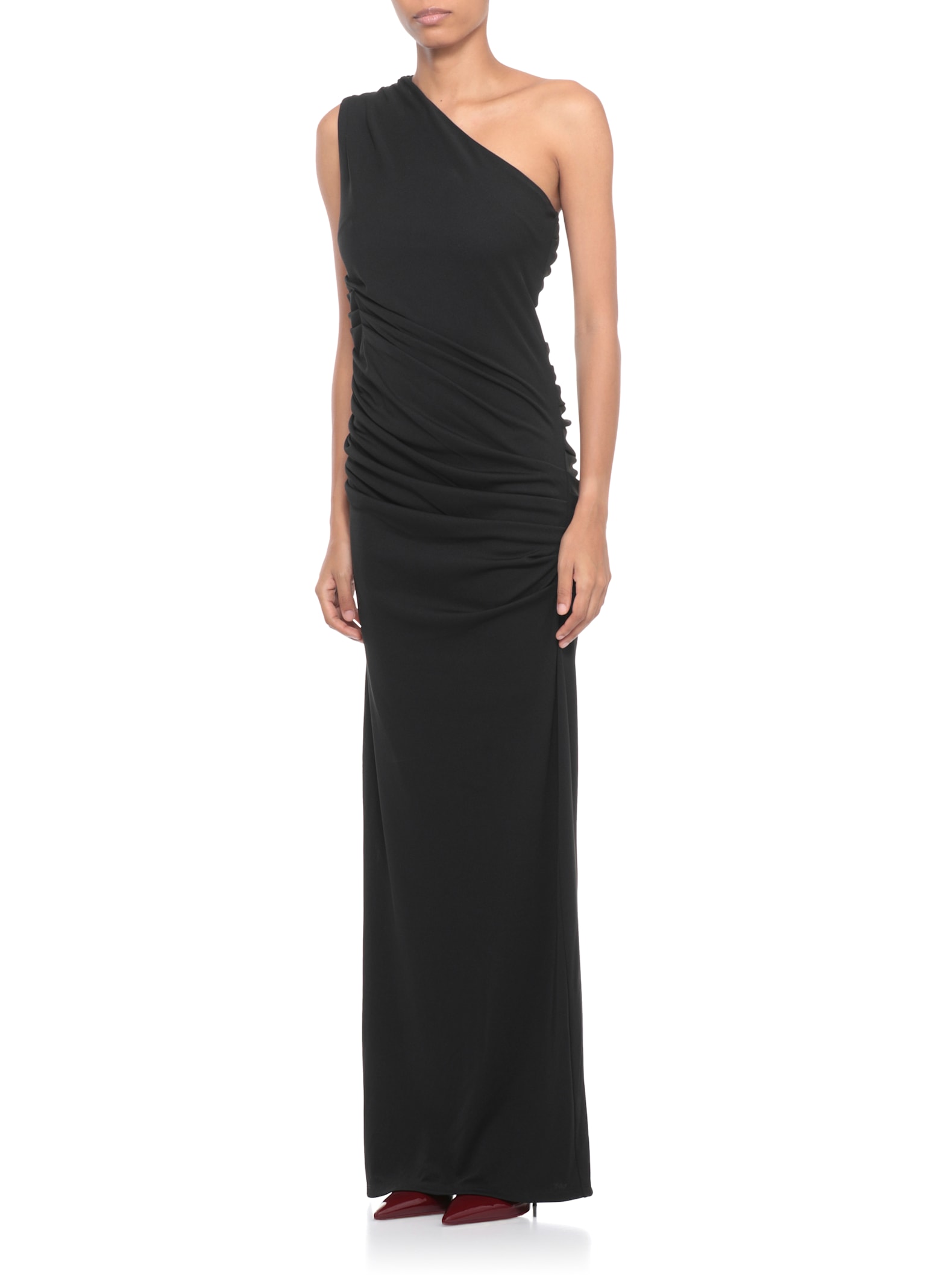 Rotate Birger Christensen Rotate Long Dress Black One-shoulder Draped In Black