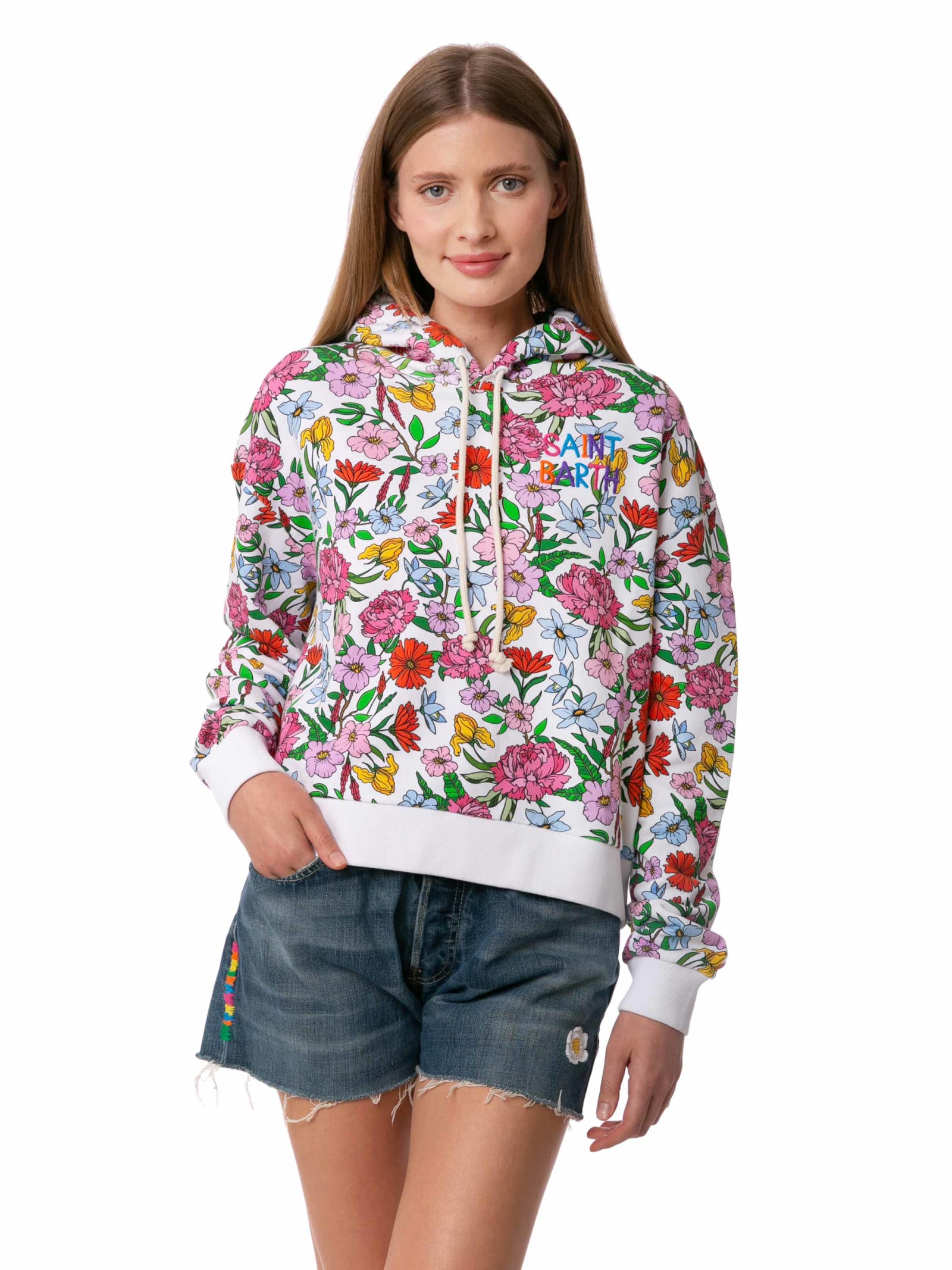 Cotton Hoodie With Flower Print
