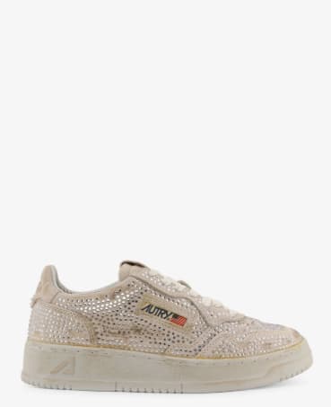Autry Medalist Low Suede Sneakers With Rhinestones In White