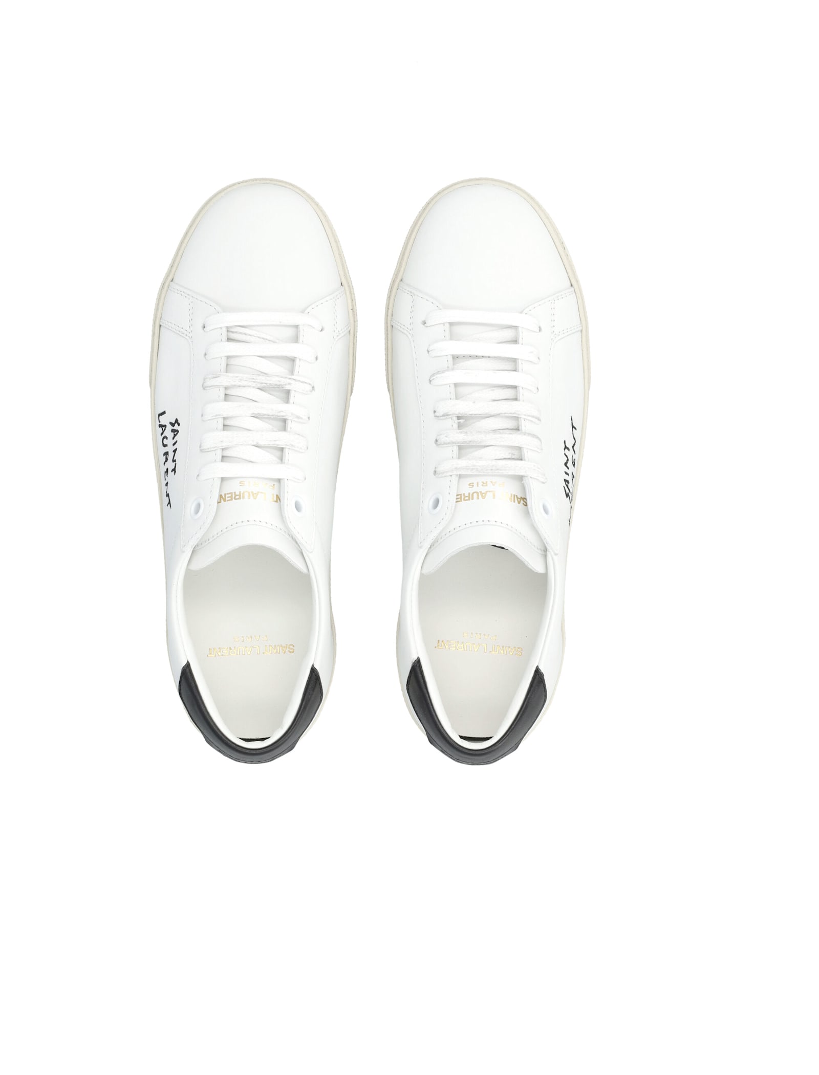 Saint Laurent Court Classic Sl/06 White Leather Sneakers With Black Heel Tab In White