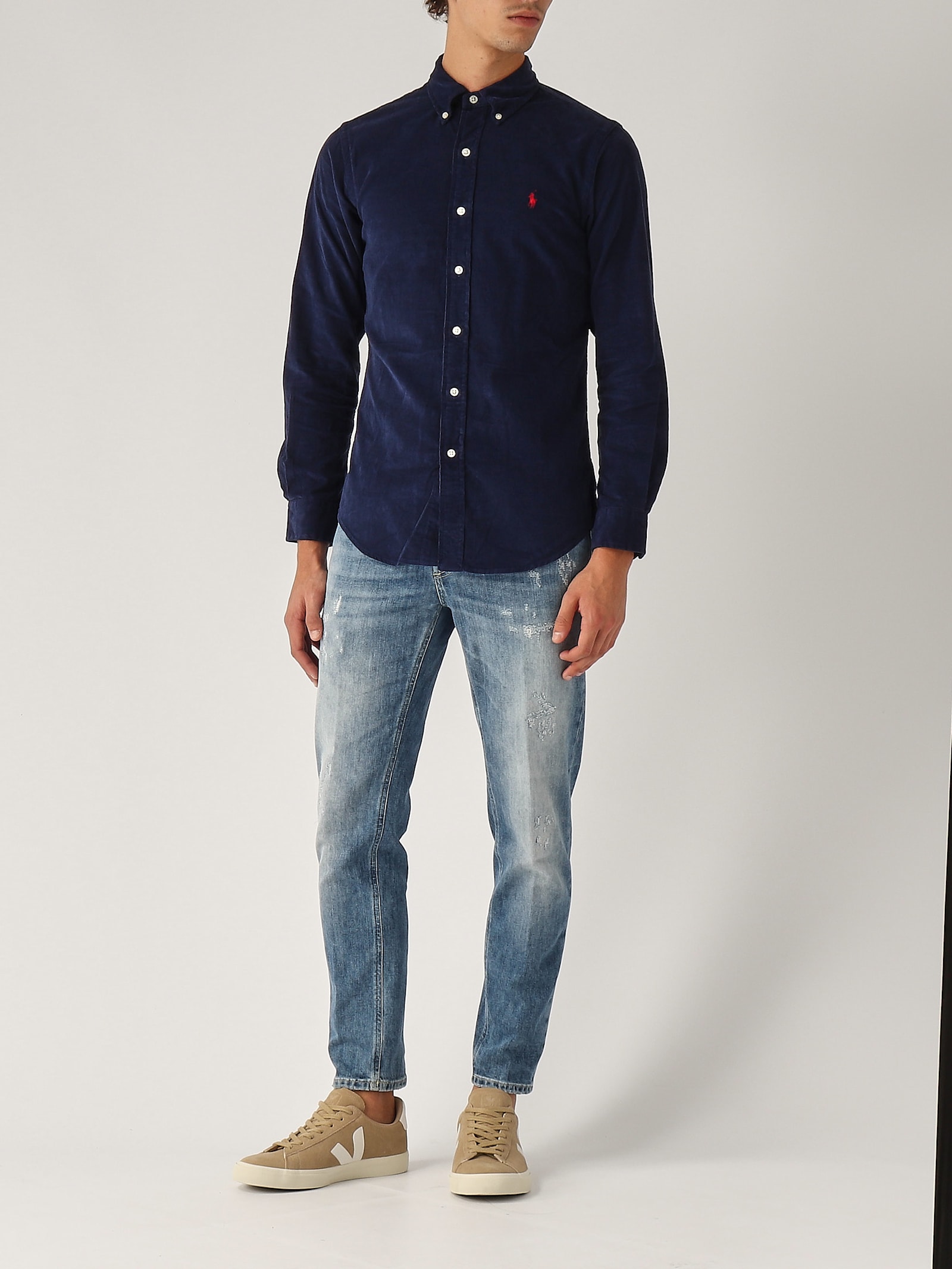 Shop Polo Ralph Lauren Camicia In Velluto Shirt In Navy