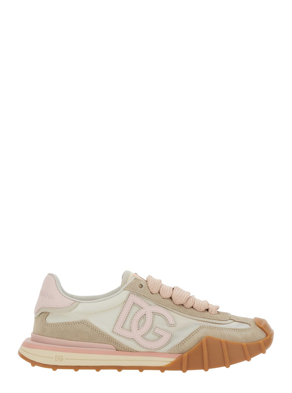 Dolce & Gabbana Dg Athletic Sneakers In Ivory And Pink Fabric And Leather In Multi