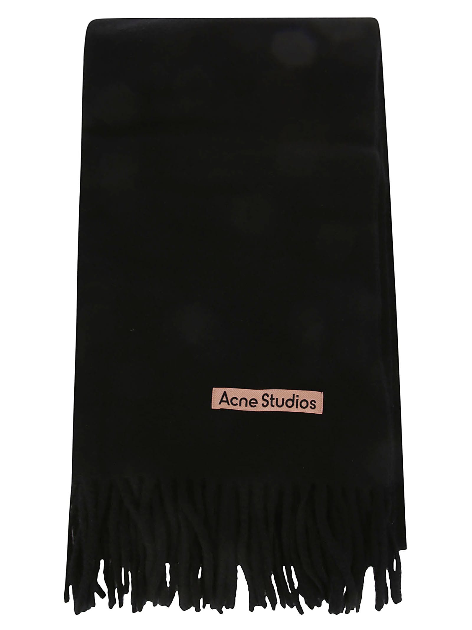 Acne Studios Logo Label Fringe Scarf In Black
