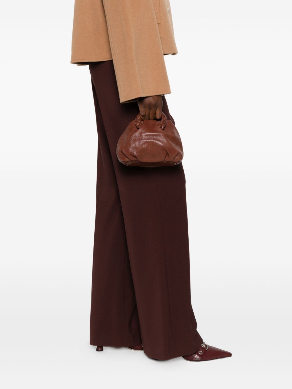 Hereu Small Leather Handbag Braided Handles In Brown