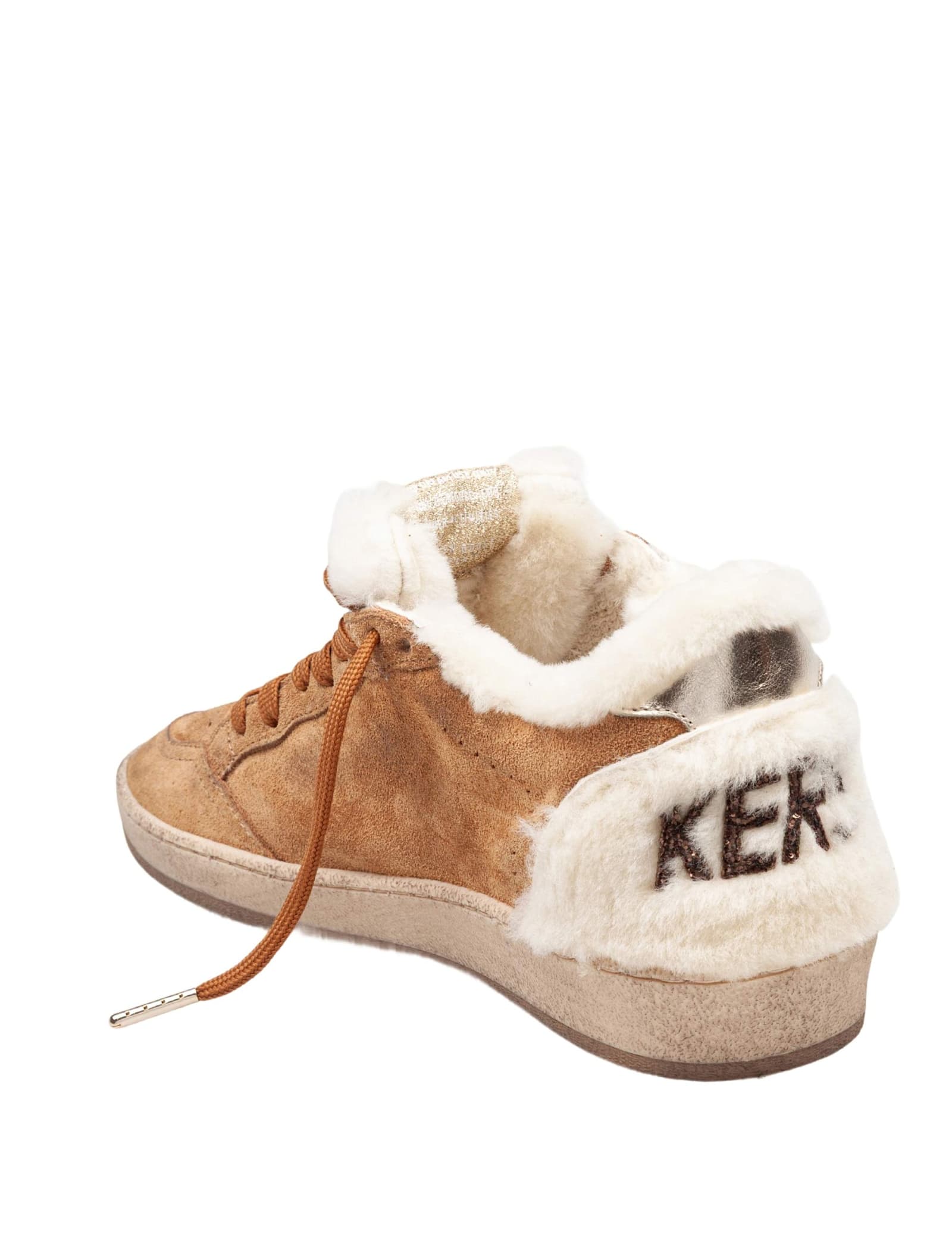 Golden Goose Ball Star Suede And Shearling Cognac Color In Brown