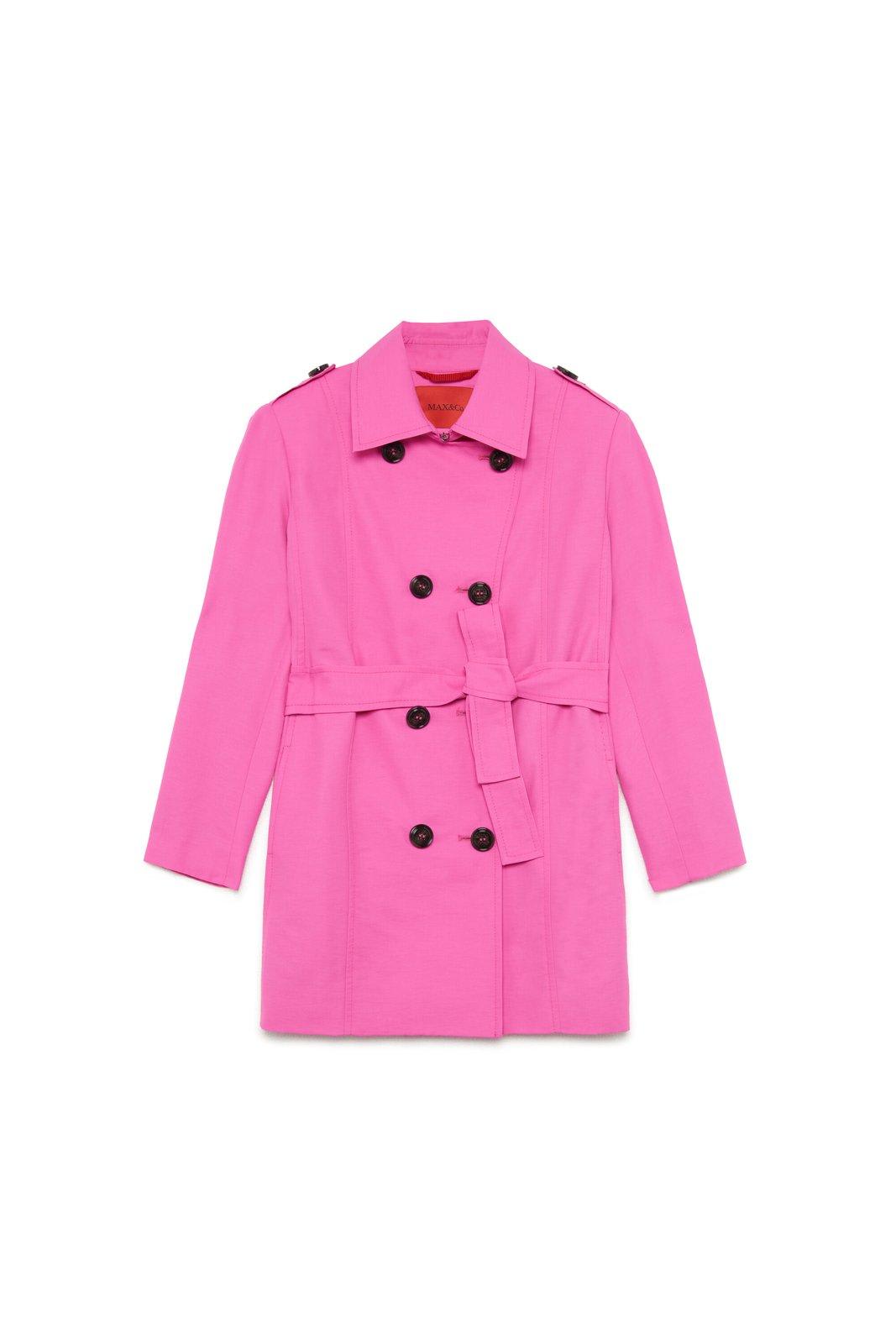 Max&amp;co. Kids' Belted Double-breasted Long Sleeved Coat In Fucsia