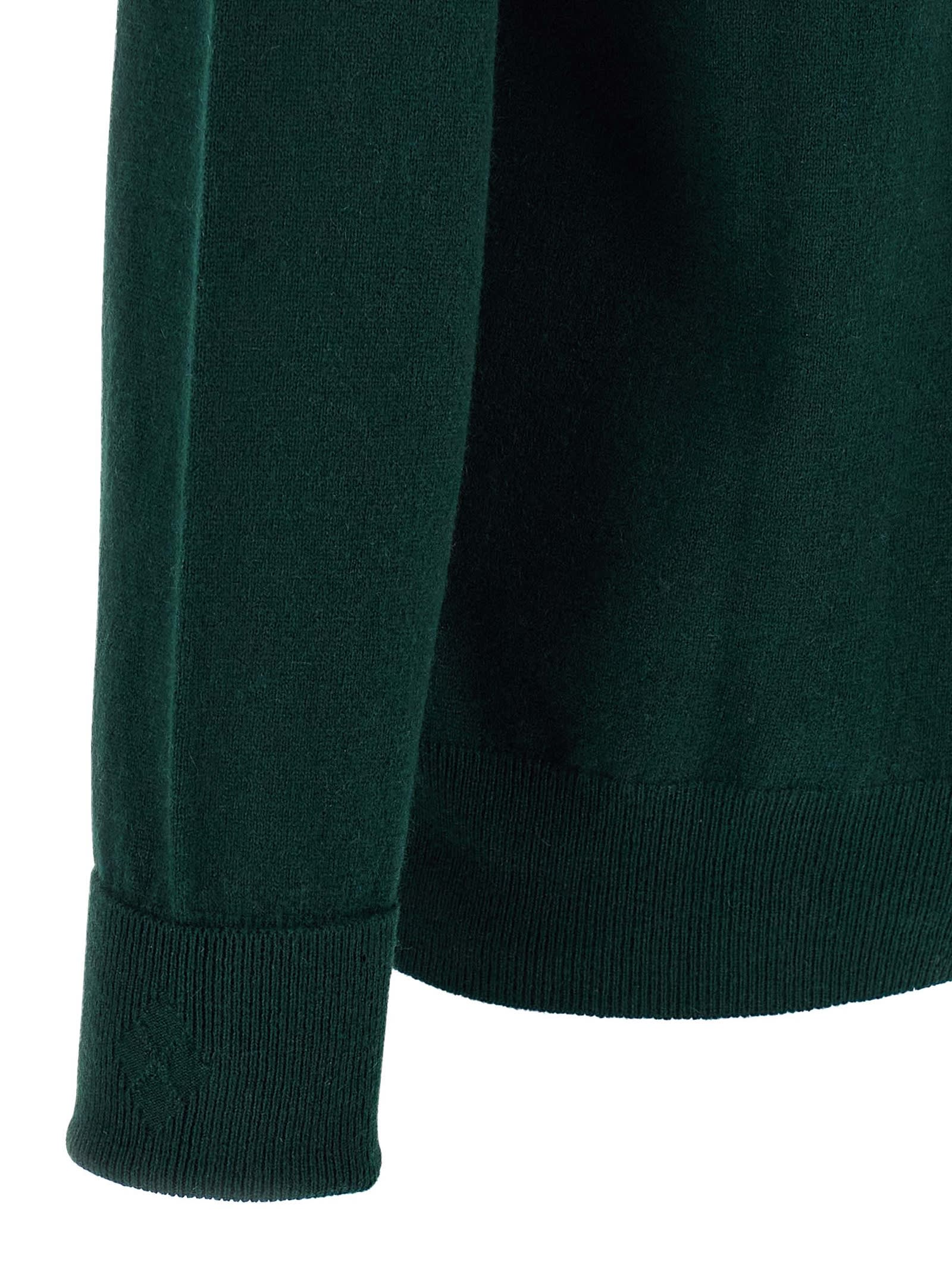 Ballantyne V-neck Cashmere Sweater With Ribbed Detailing In Green