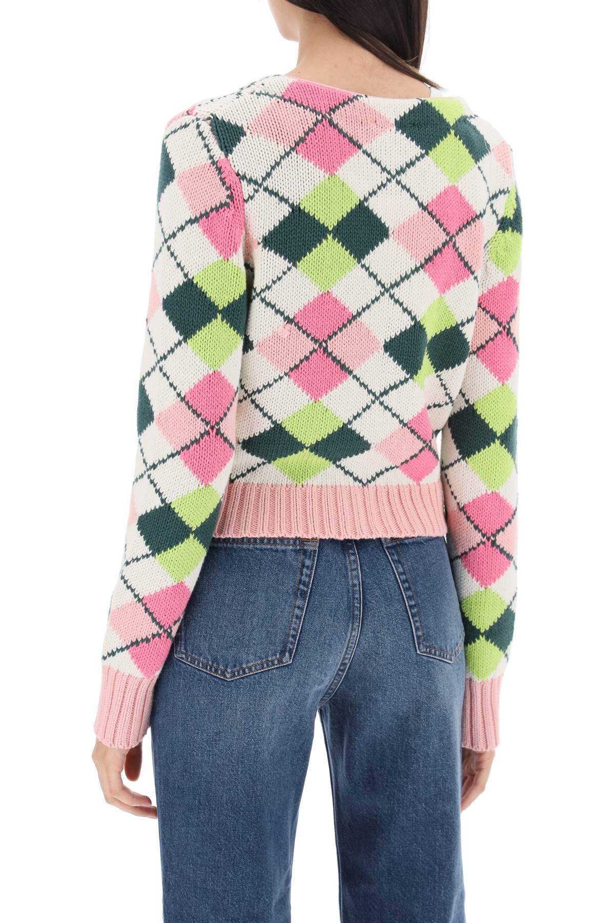 Shop Ganni Cropped Cardigan With Lozenge Motif In Multicolour