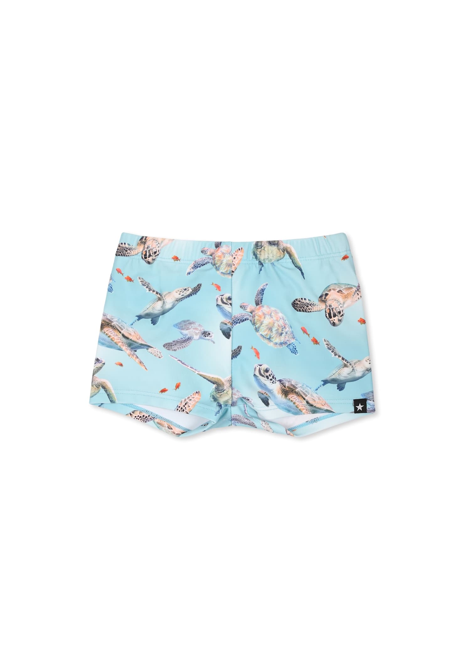Molo Light Blue Swim Shorts For Baby Boy With Ocean Print In Light Blue