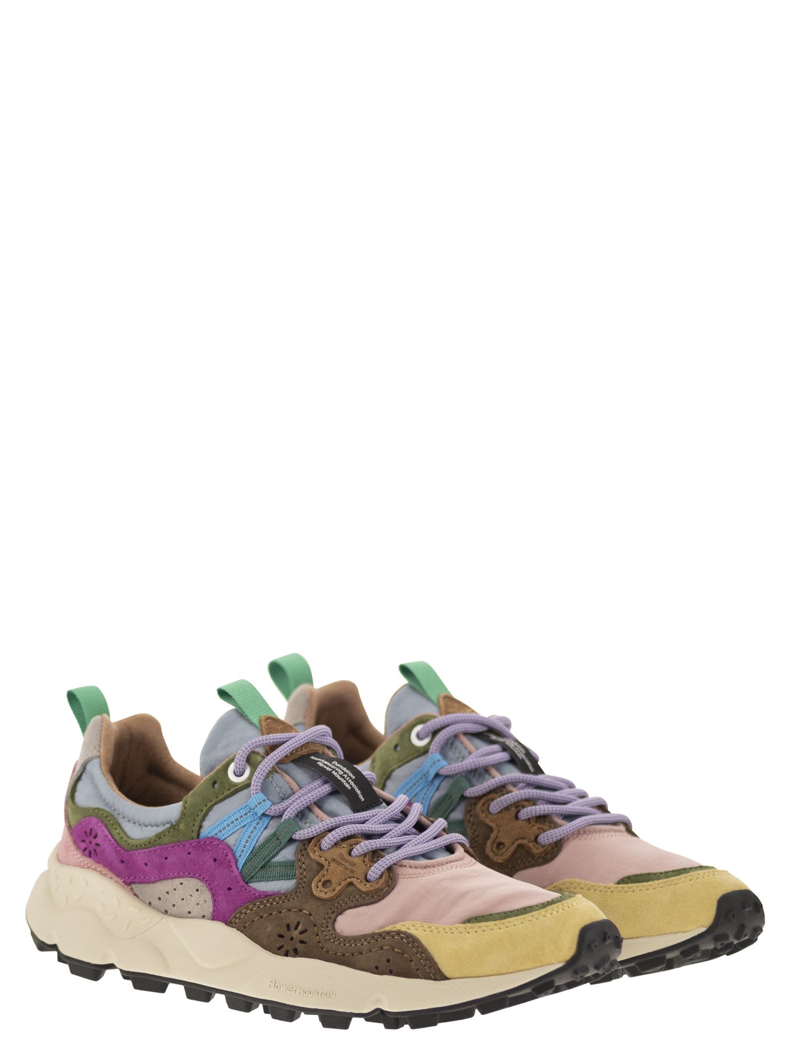 Shop Flower Mountain Yamano 3 - Sneakers In Suede And Technical Fabric In Pink/yellow