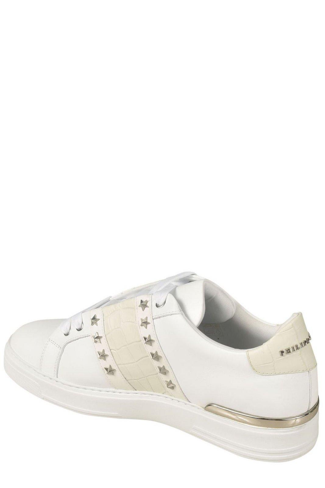 Shop Philipp Plein Logo-plaque Lace-up Sneakers In Bianco