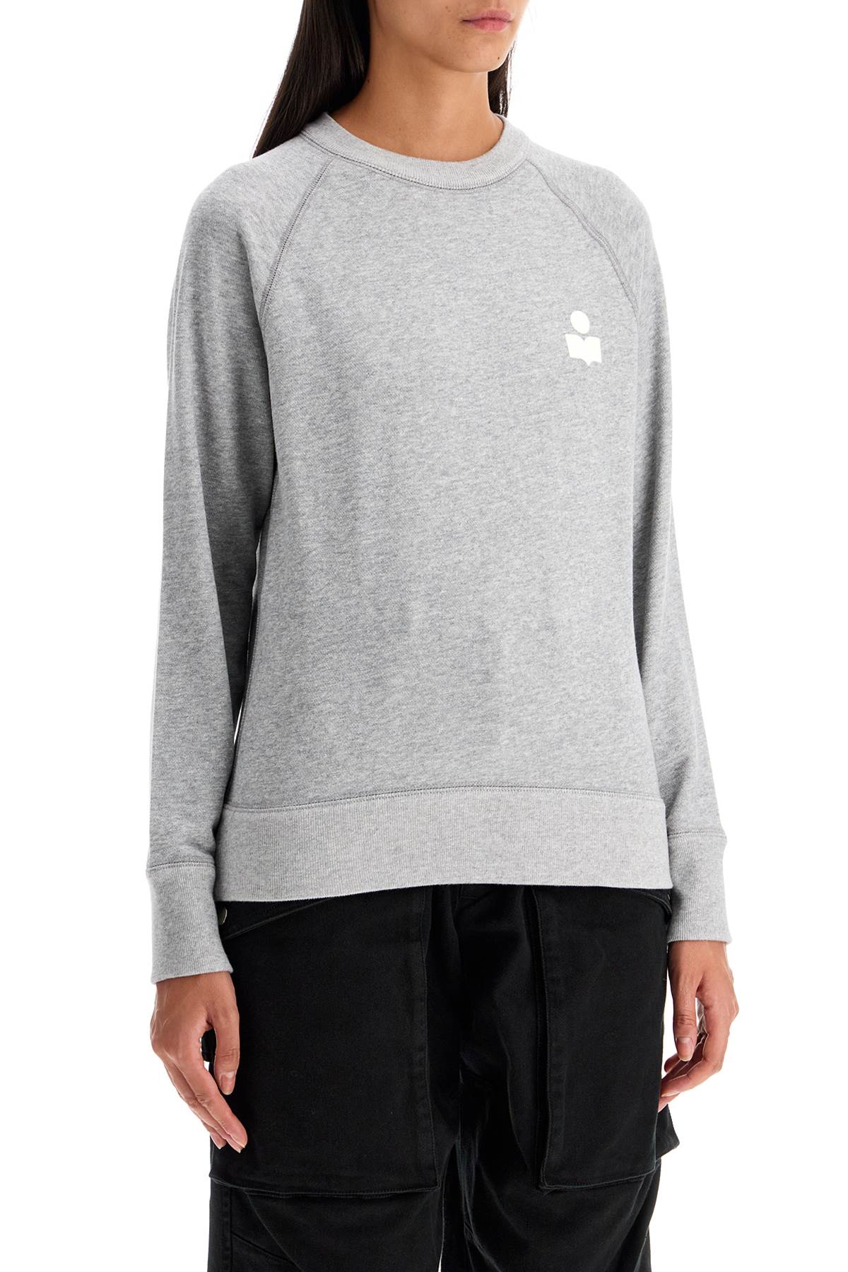 Shop Marant Etoile Milla Cotton Sweatshirt With Round Neck In Grey/white (grey)