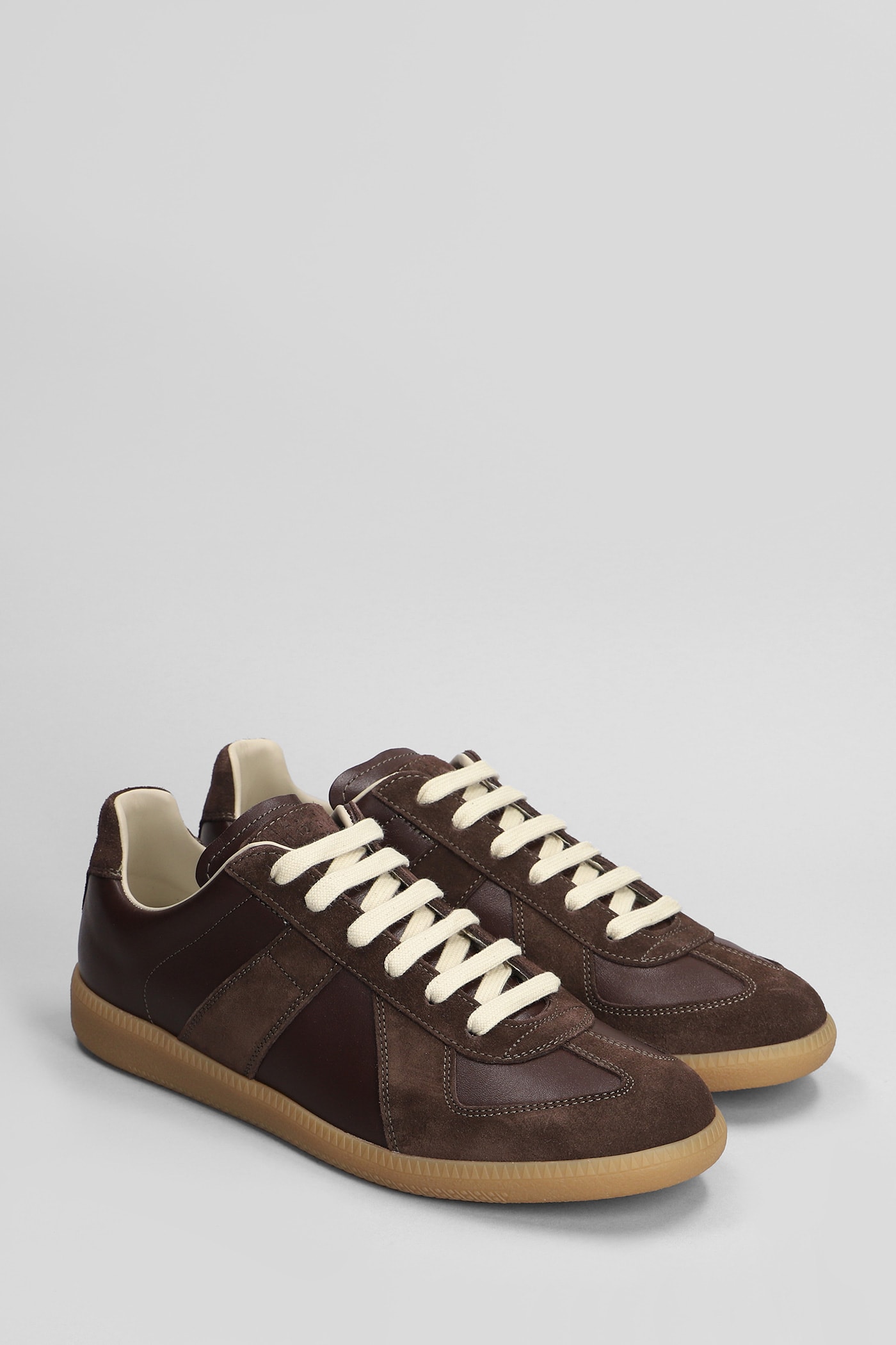 Shop Maison Margiela Replica Sneakers In Brown Suede And Leather