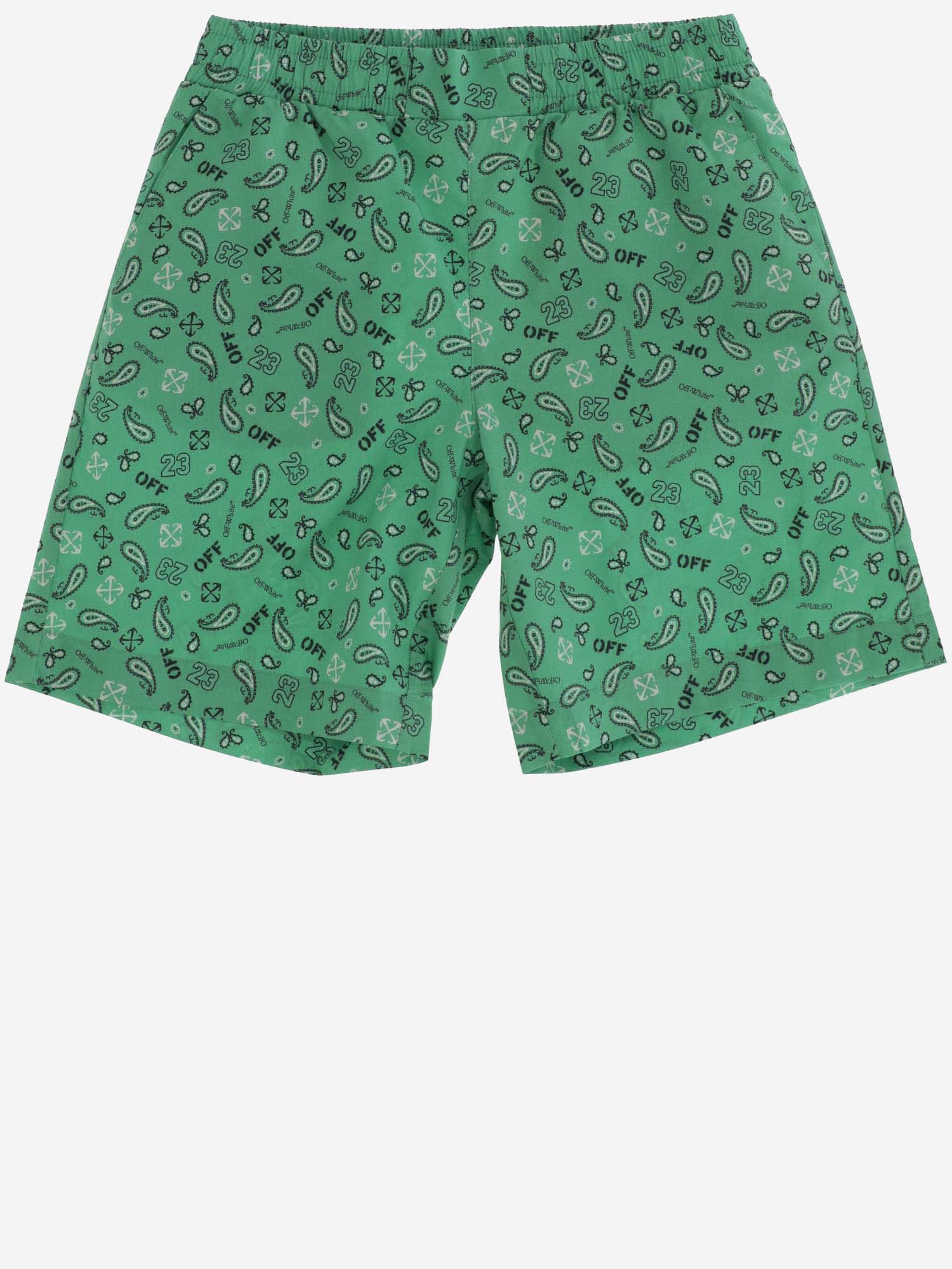 Off-white Kids' Cotton Bermuda Shorts In Green