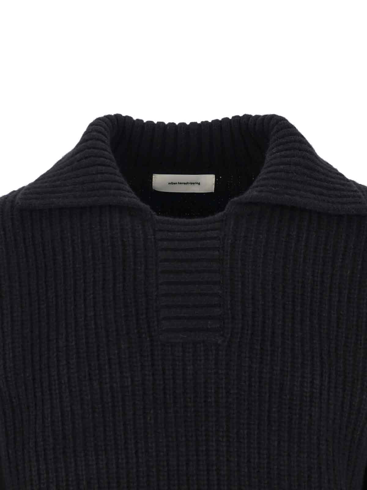 Mfpen Open Collar Ribbed Knit Sweater In Black
