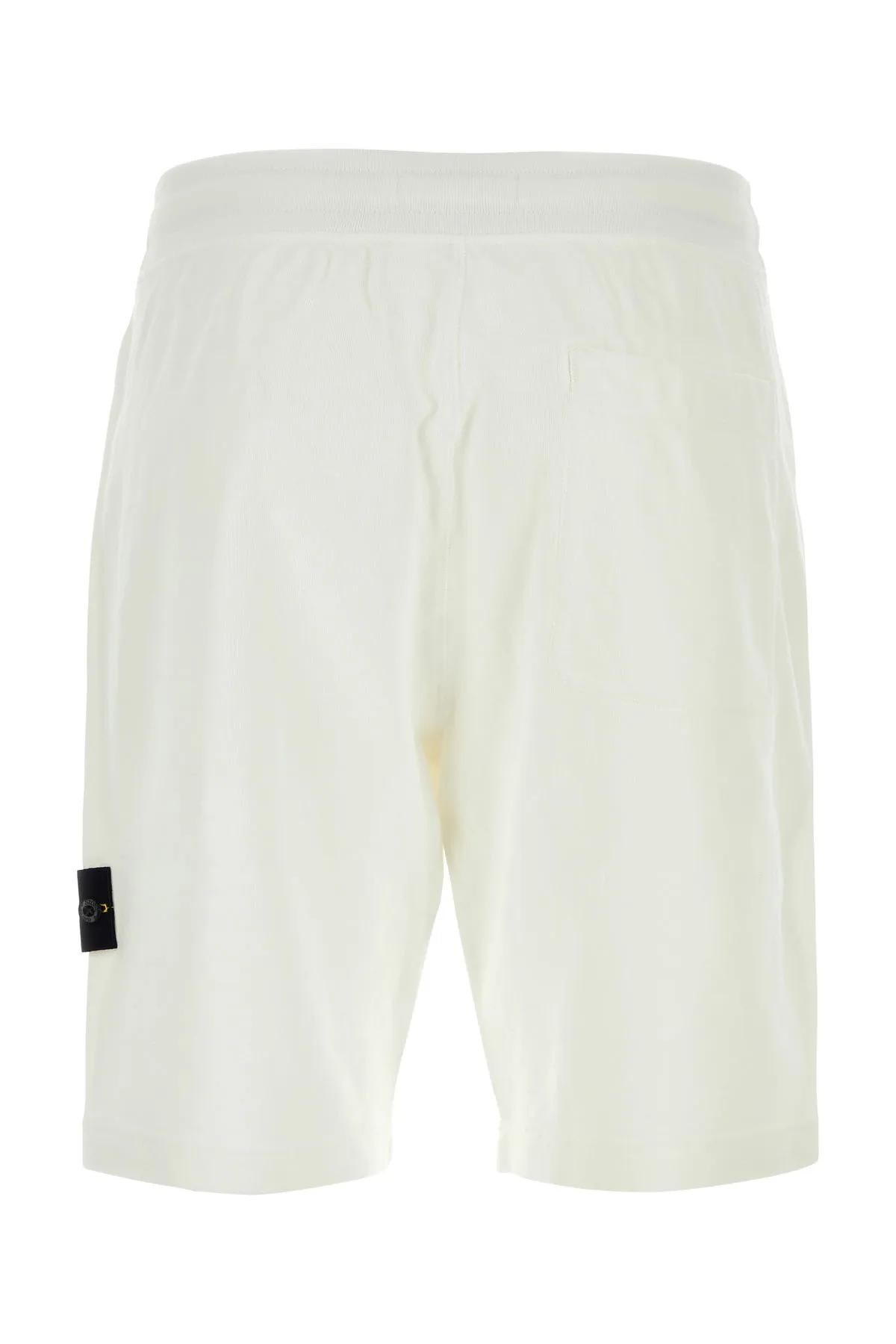 Shop Stone Island White Cotton Bermuda Shorts