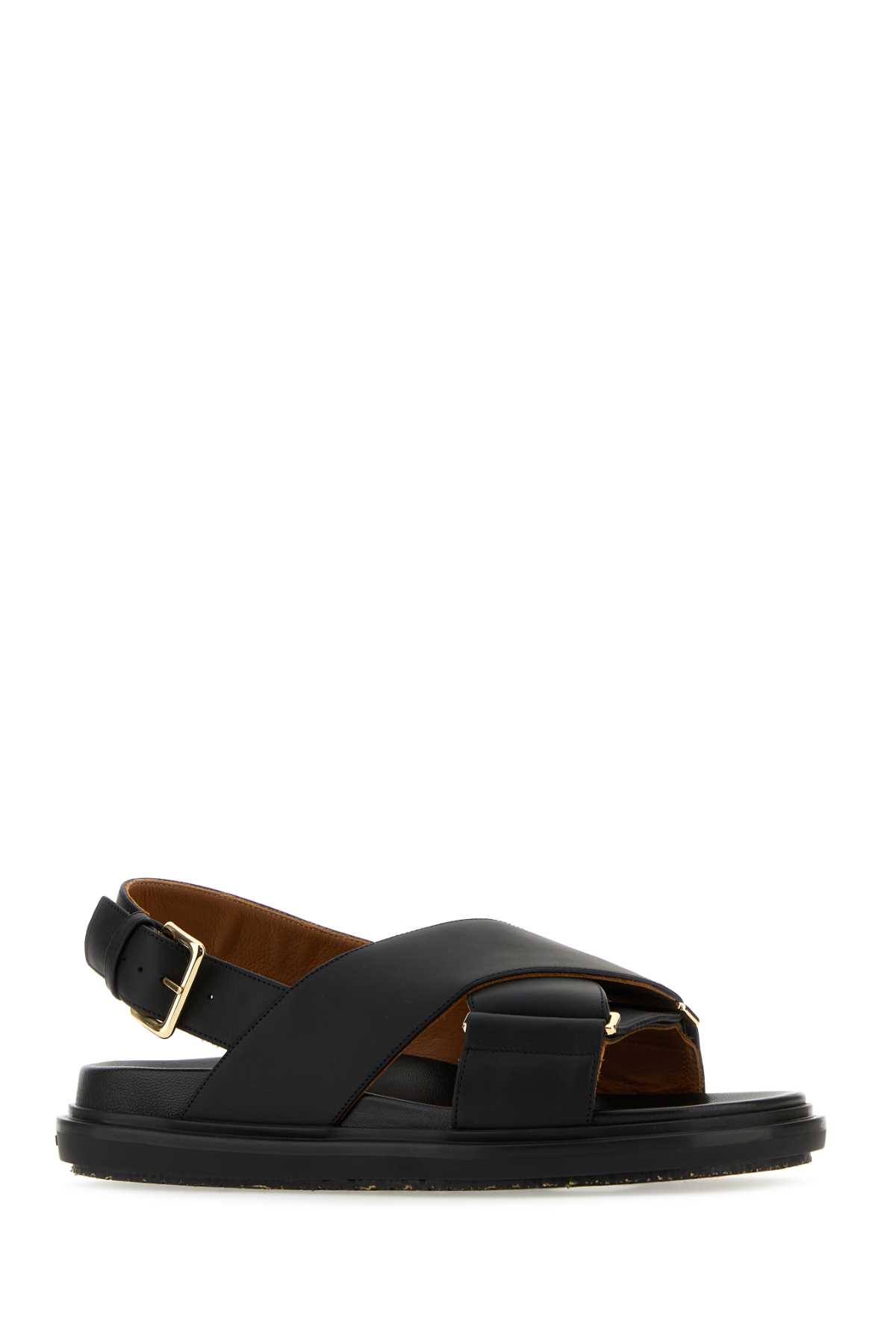 Shop Marni Black Leather Fussbett Sandals