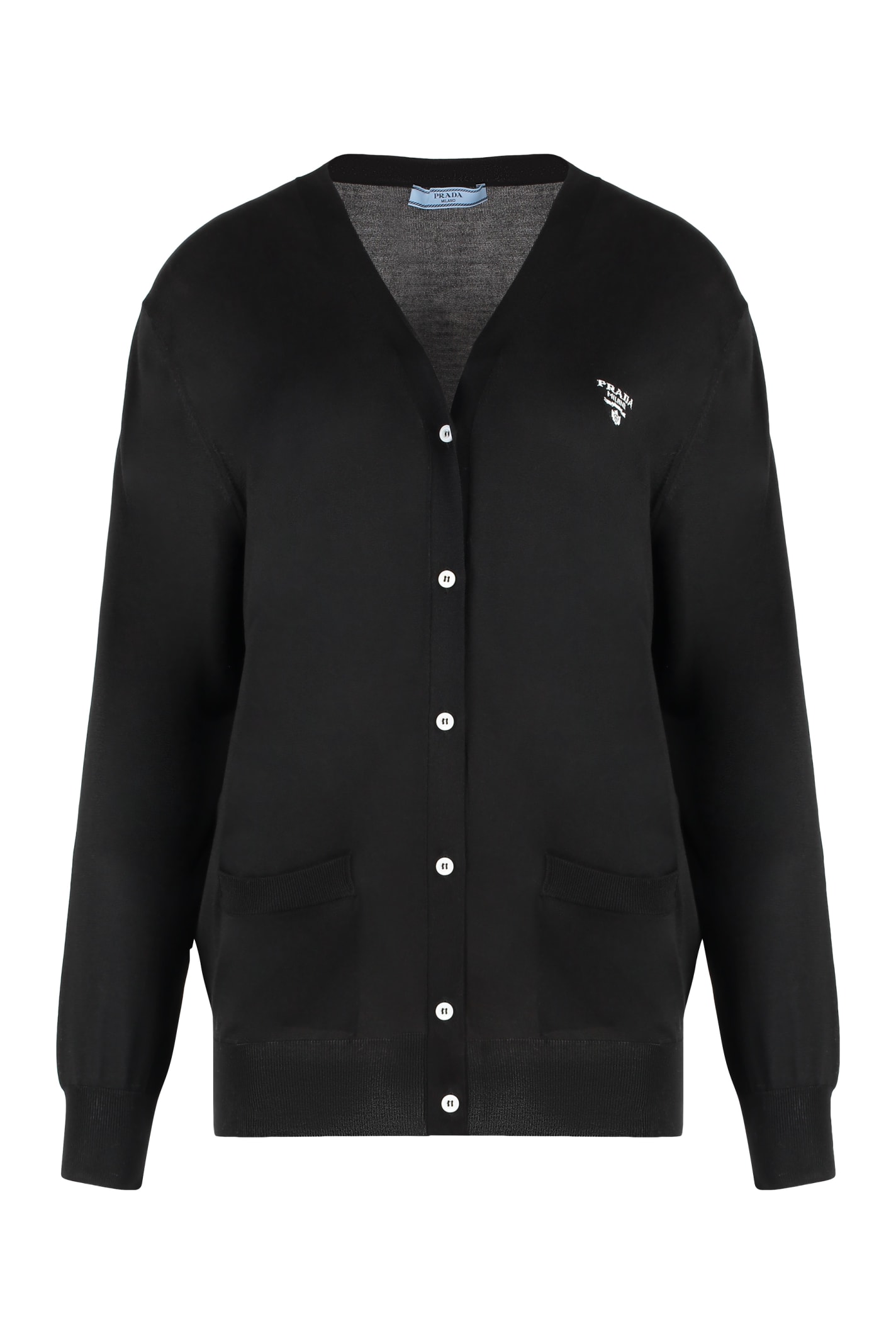 Shop Prada Cardigan In Silk In Nero